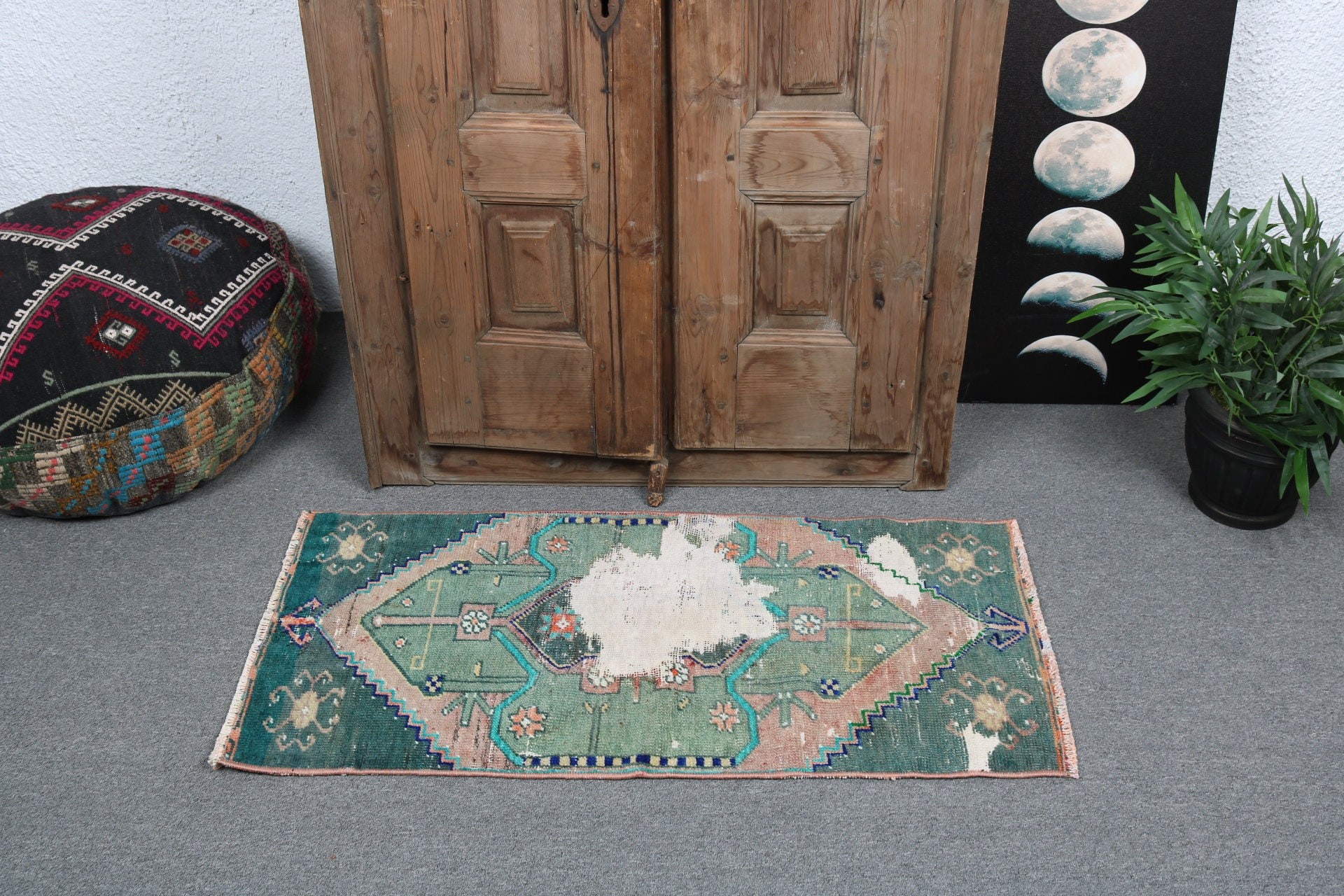 1.6x3.3 ft Küçük Halı, Çocuk Halısı, Türk Halıları, Mutfak Halıları, Vintage Halı, Havalı Halılar, Banyo Halısı, Yeşil Modern Halılar, Yatak Odası Halıları