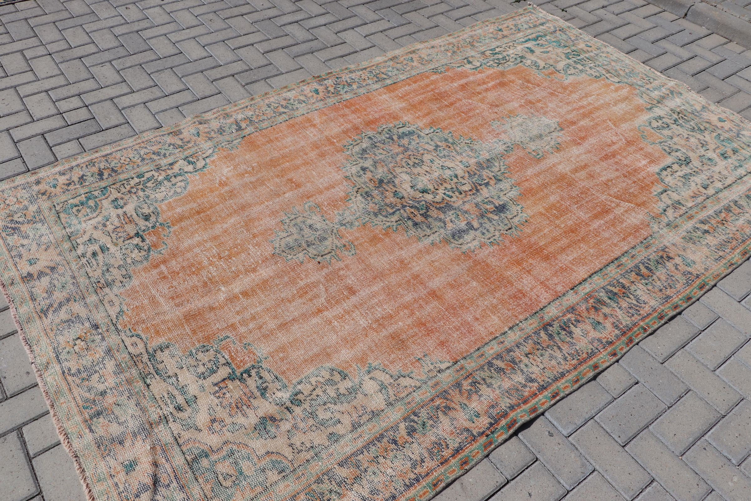 Orange  5.7x9.3 ft Large Rug, Bedroom Rug, Rugs for Bedroom, Cool Rugs, Salon Rug, Turkish Rug, Home Decor Rug, Vintage Rug