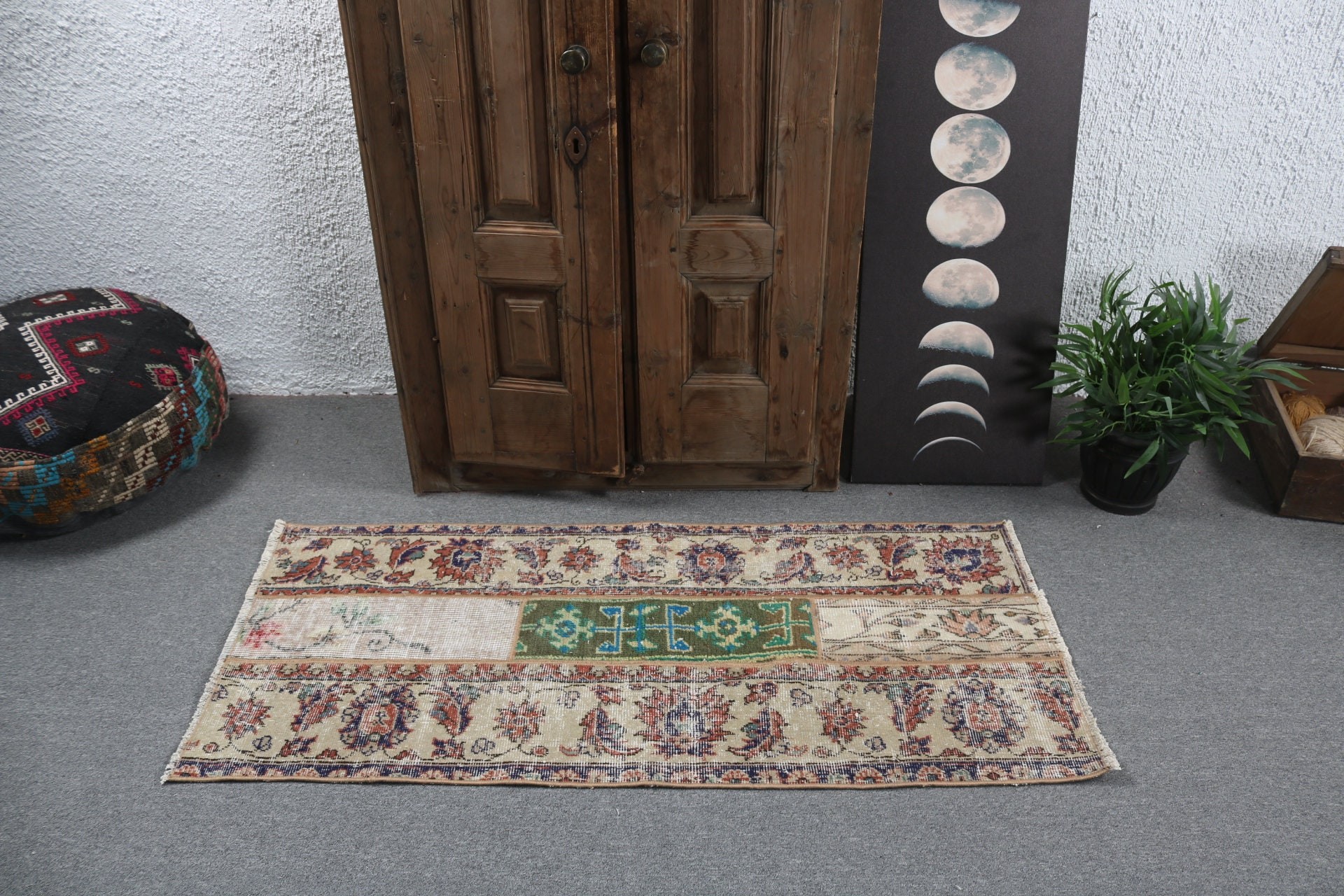 2.1x4.6 ft Küçük Halılar, Vintage Halı, Anadolu Halısı, Bej Yatak Odası Halısı, Modern Halılar, Türk Halısı, Duvara Asılı Halılar, Banyo Halısı, Aztek Halısı