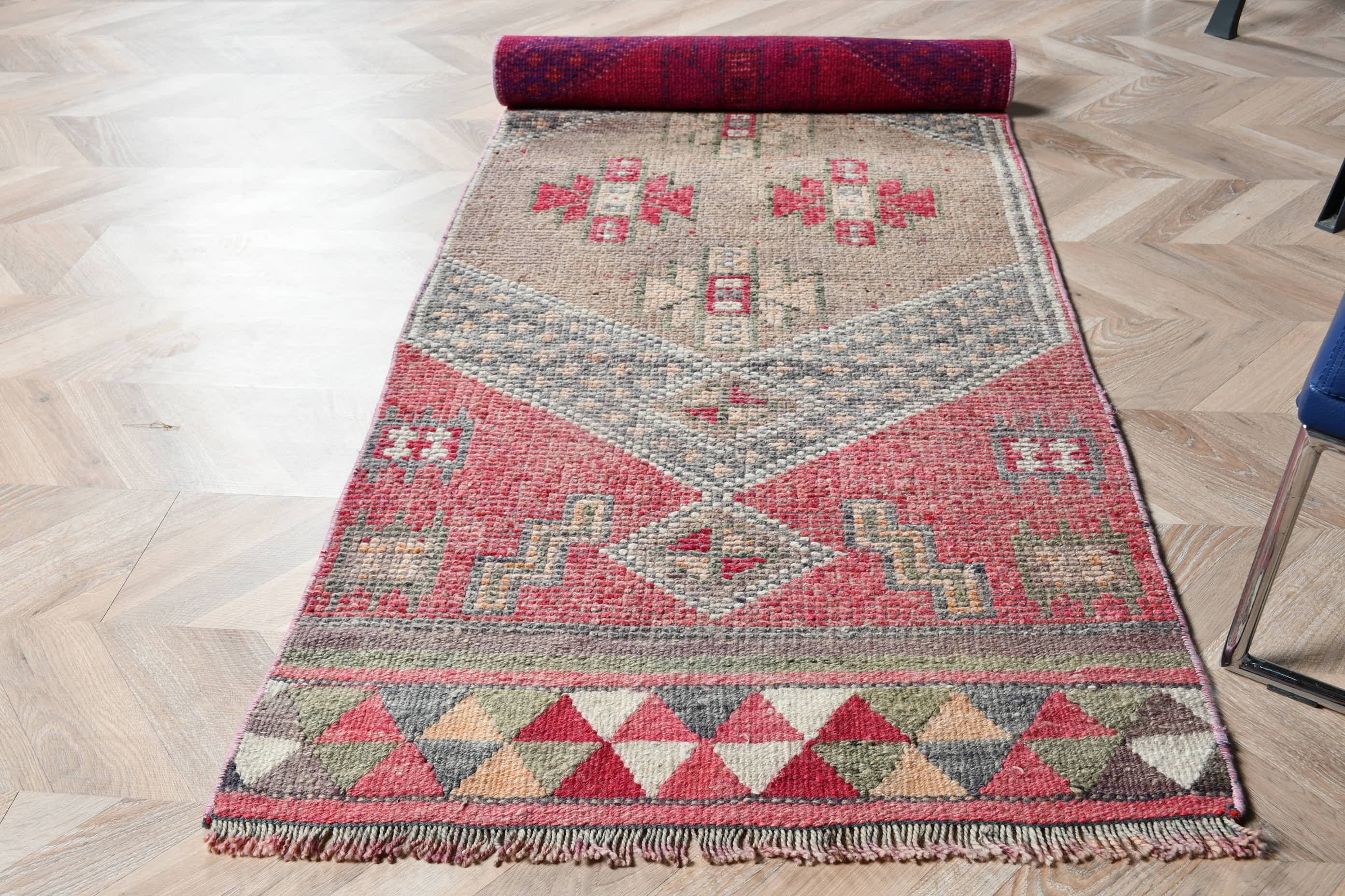 Vintage Rug, 2.6x9.3 ft Runner Rugs, Floor Rugs, Kitchen Rug, Oushak Rugs, Turkish Rug, Rugs for Hallway, Pink Antique Rug, Anatolian Rugs