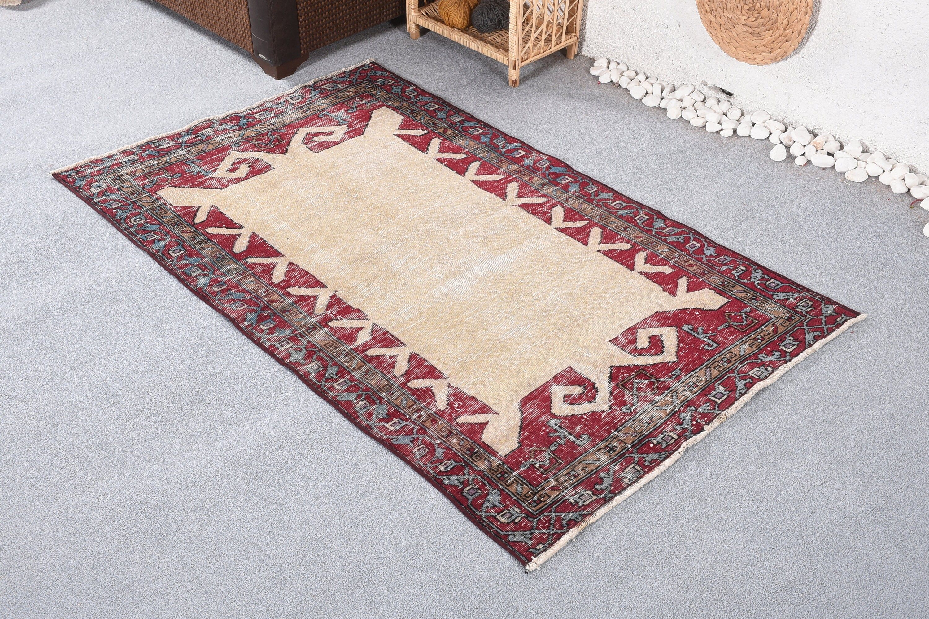 Moroccan Rugs, Turkish Rug, Kitchen Rug, Red Wool Rug, Home Decor Rugs, 3.5x5.7 ft Accent Rugs, Entry Rug, Rugs for Bedroom, Vintage Rug