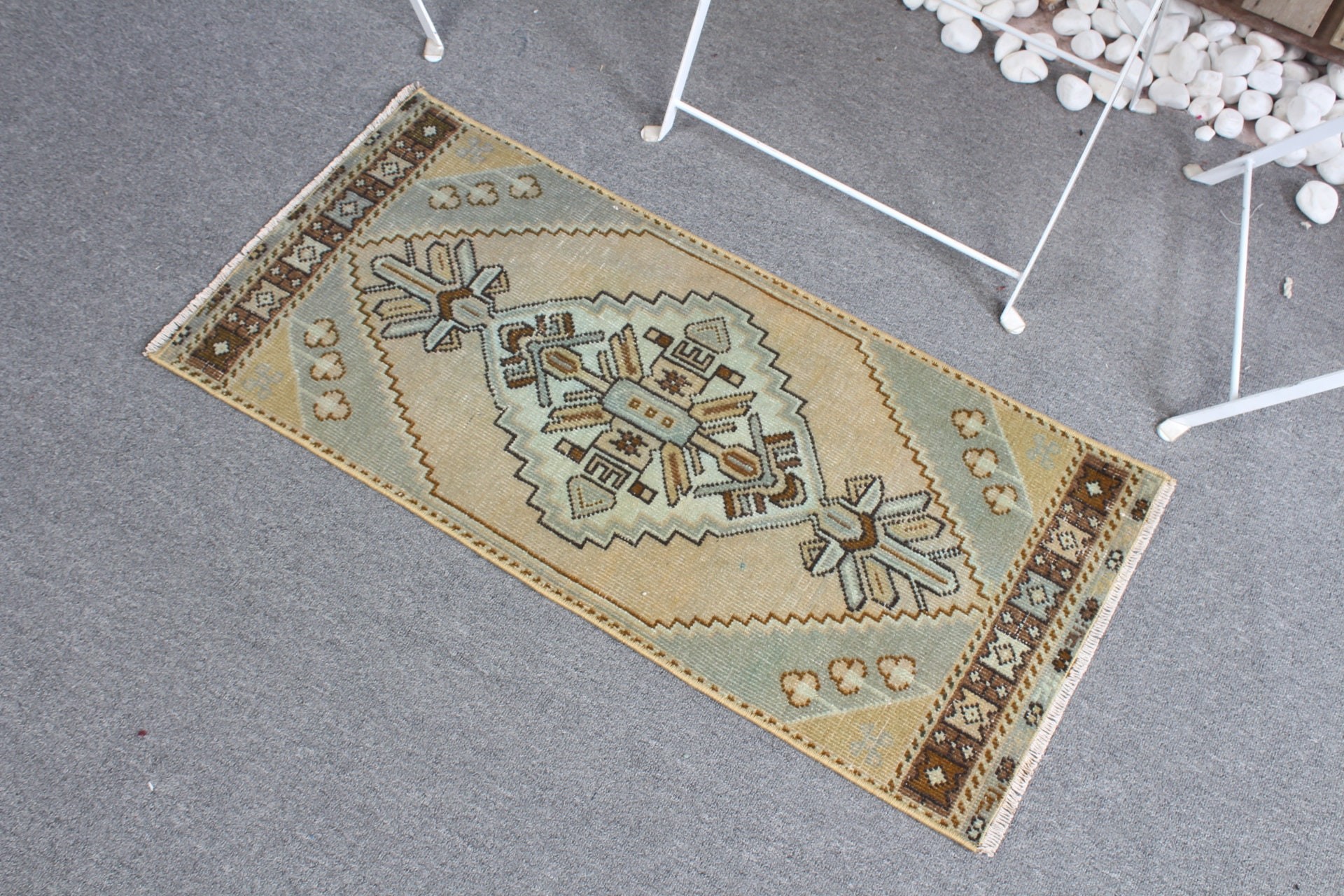 Eskitilmiş Halılar, Vintage Halı, Oryantal Halı, Yatak Odası Halıları, Yeşil 1.4x3.1 ft Küçük Halılar, Türk Halıları, Araba Paspas Halıları, Banyo Halıları