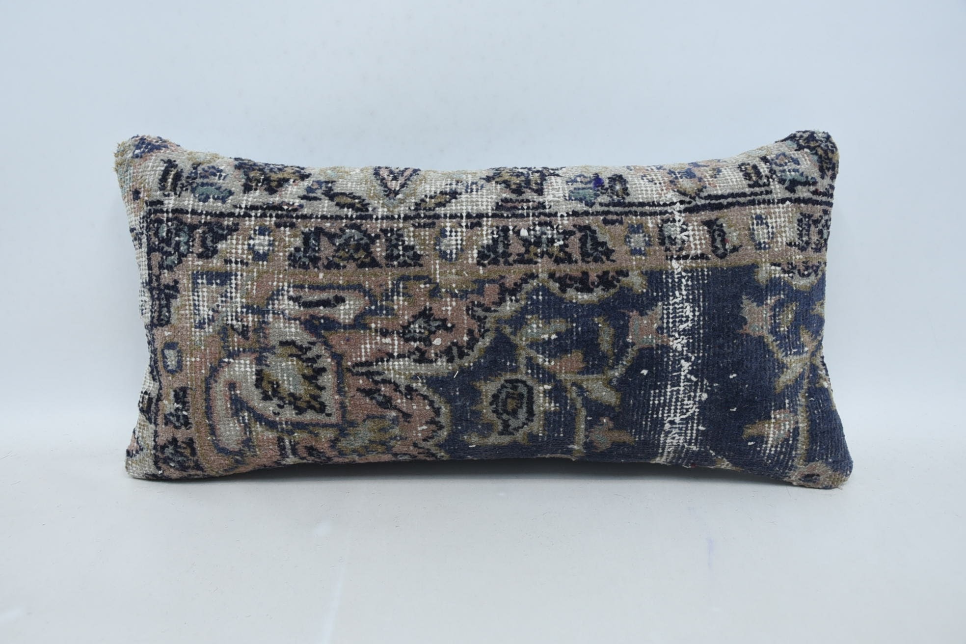 Luxury Pillow Sham, Vintage Pillow, Vintage Kilim Throw Pillow, 12"x24" Blue Pillow Case, Handmade Kilim Cushion, Handmade Pillow