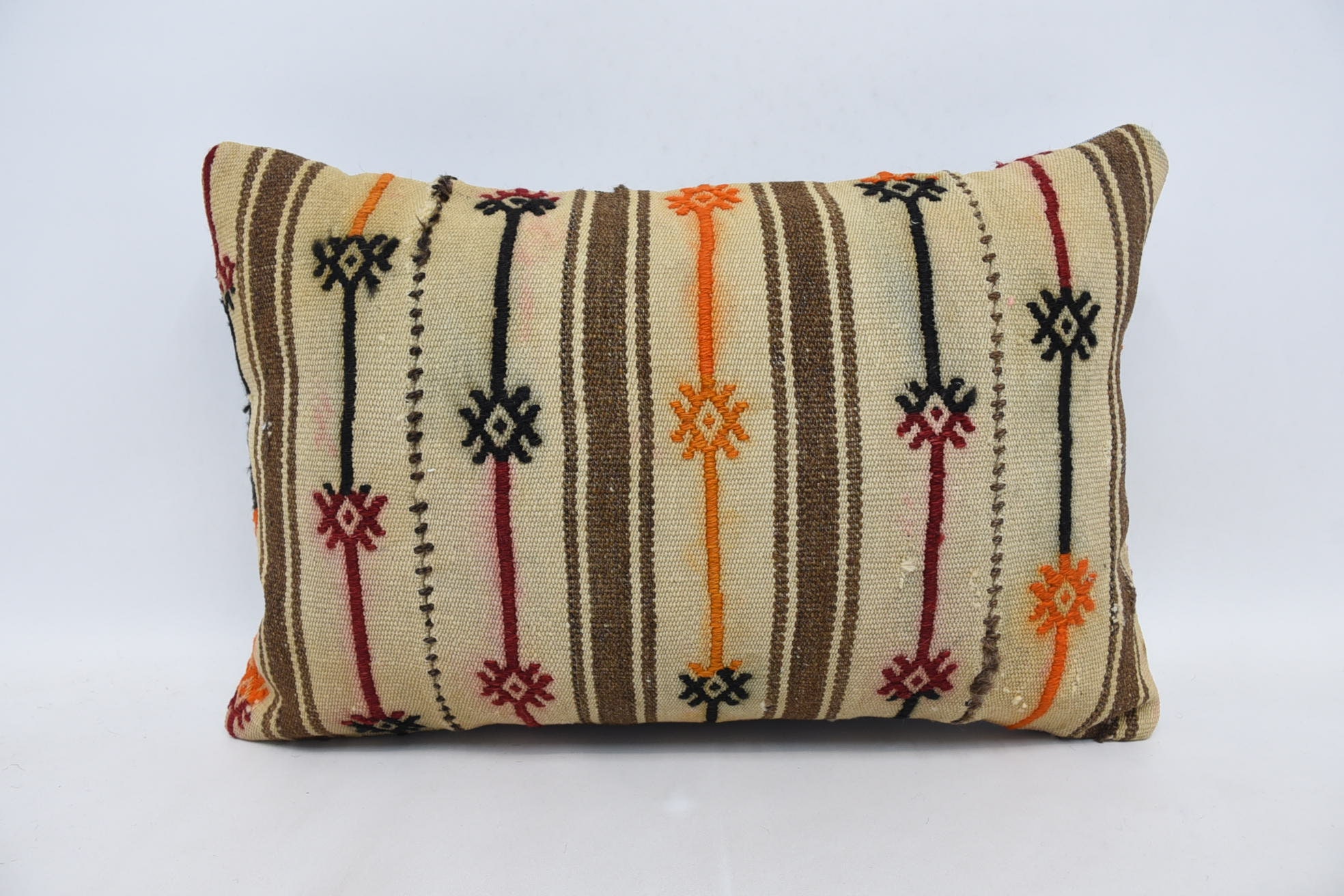 Ethnic Throw Cushion Cover, 16"x24" Beige Pillow, Kilim Pillow Cover, Ethnical Kilim Rug Pillow, Vintage Pillow, Christmas Pillow Cover