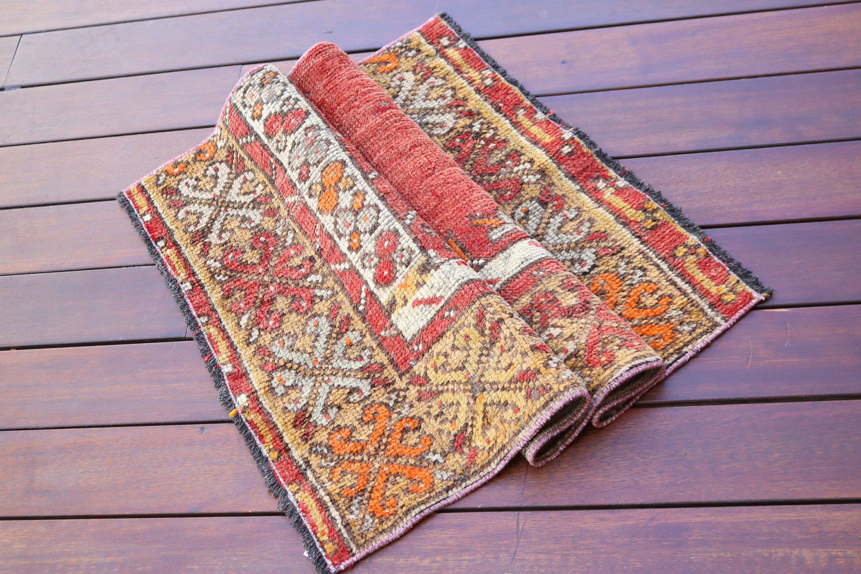 Türk Halıları, Küçük Vintage Halı, Boho Halıları, Oushak Halıları, Vintage Halıları, Araba Paspas Halısı, Düz Dokuma Halı, Kırmızı 1.7x2.6 ft Küçük Halı