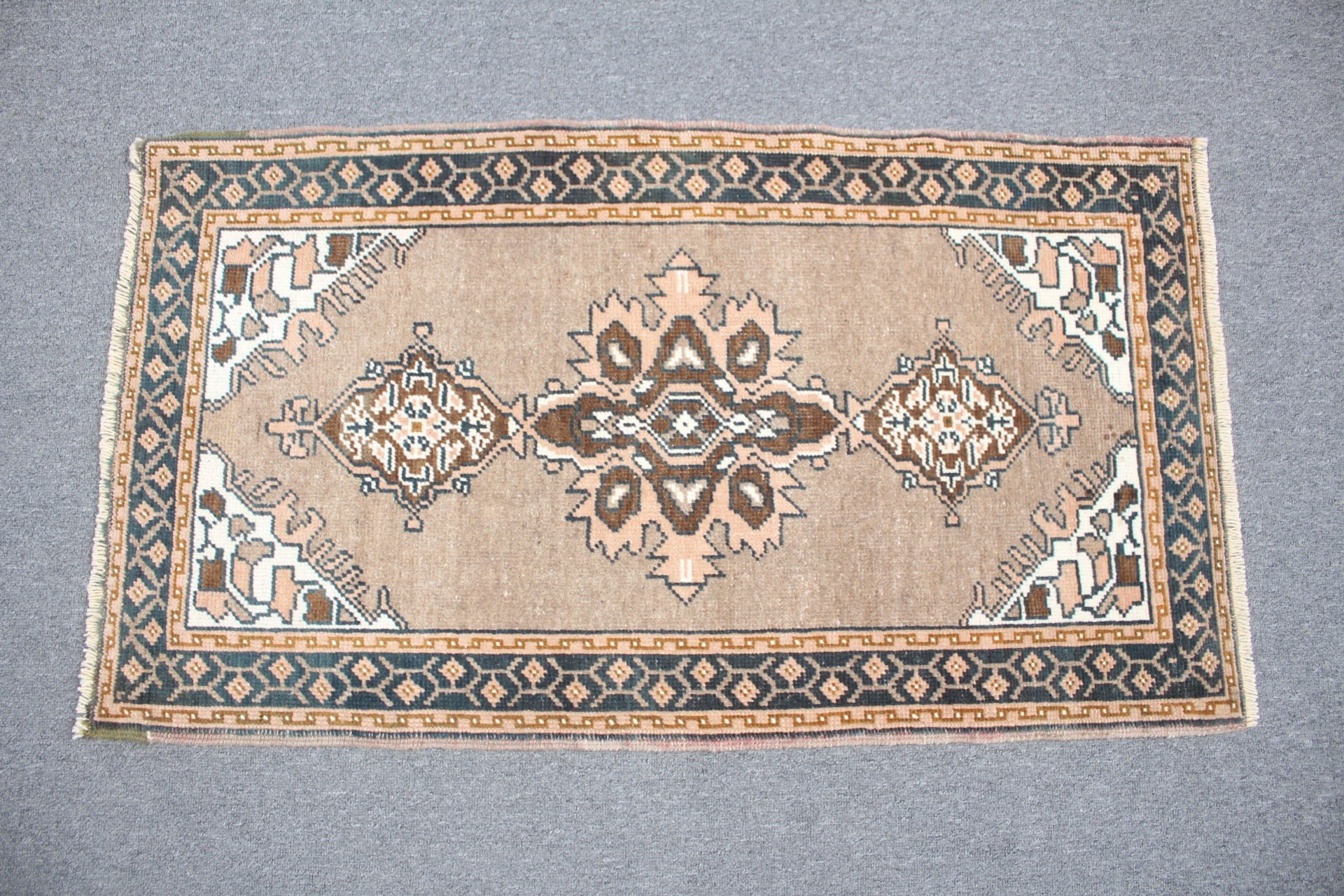 Mutfak Halısı, Vintage Halı, Yün Halılar, Duvara Asılı Halılar, 1.9x3.4 ft Küçük Halı, Türk Halısı, Organik Halı, Kahverengi Soğuk Halı