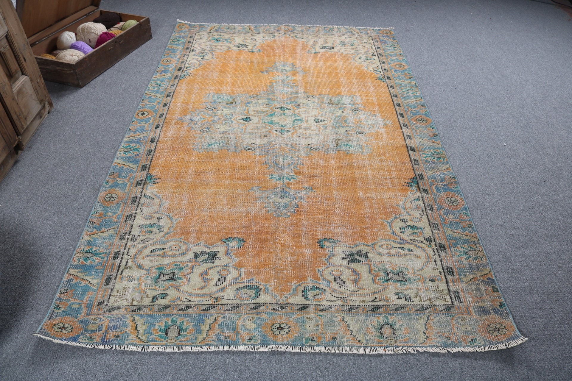 Türk Halıları, Boho Halısı, Salon Halısı, Büyük Oushak Halıları, Nötr Halı, Vintage Halı, 5,1x8,1 ft Büyük Halılar, Ev Dekor Halısı, Turuncu Oryantal Halı