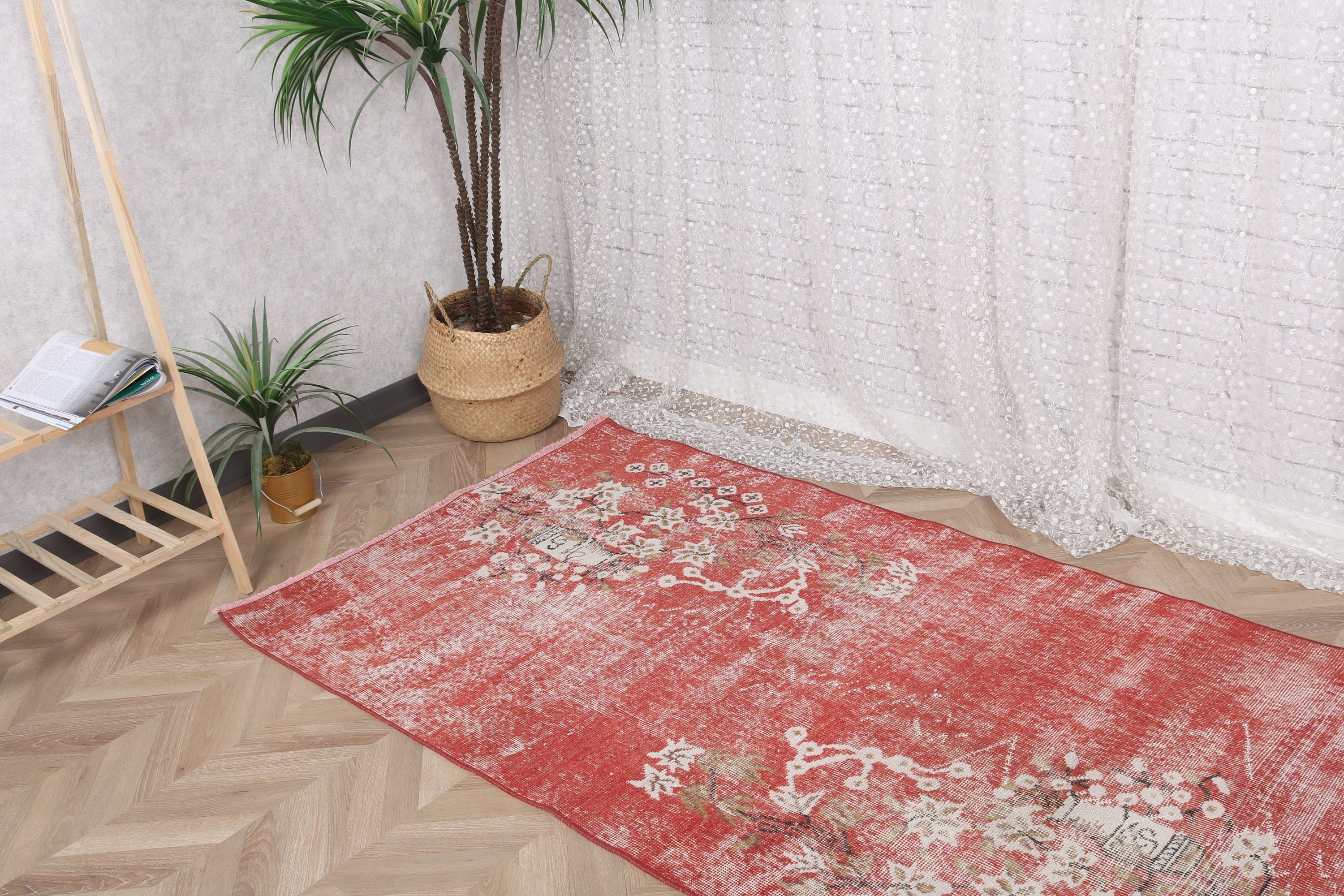 Ofis Halısı, Vintage Halılar, Anadolu Halıları, 3,5x6,3 ft Vurgulu Halı, El Dokuma Halı, Boho Vurgulu Halılar, Türk Halısı, Giriş Halıları, Kırmızı Soğuk Halı