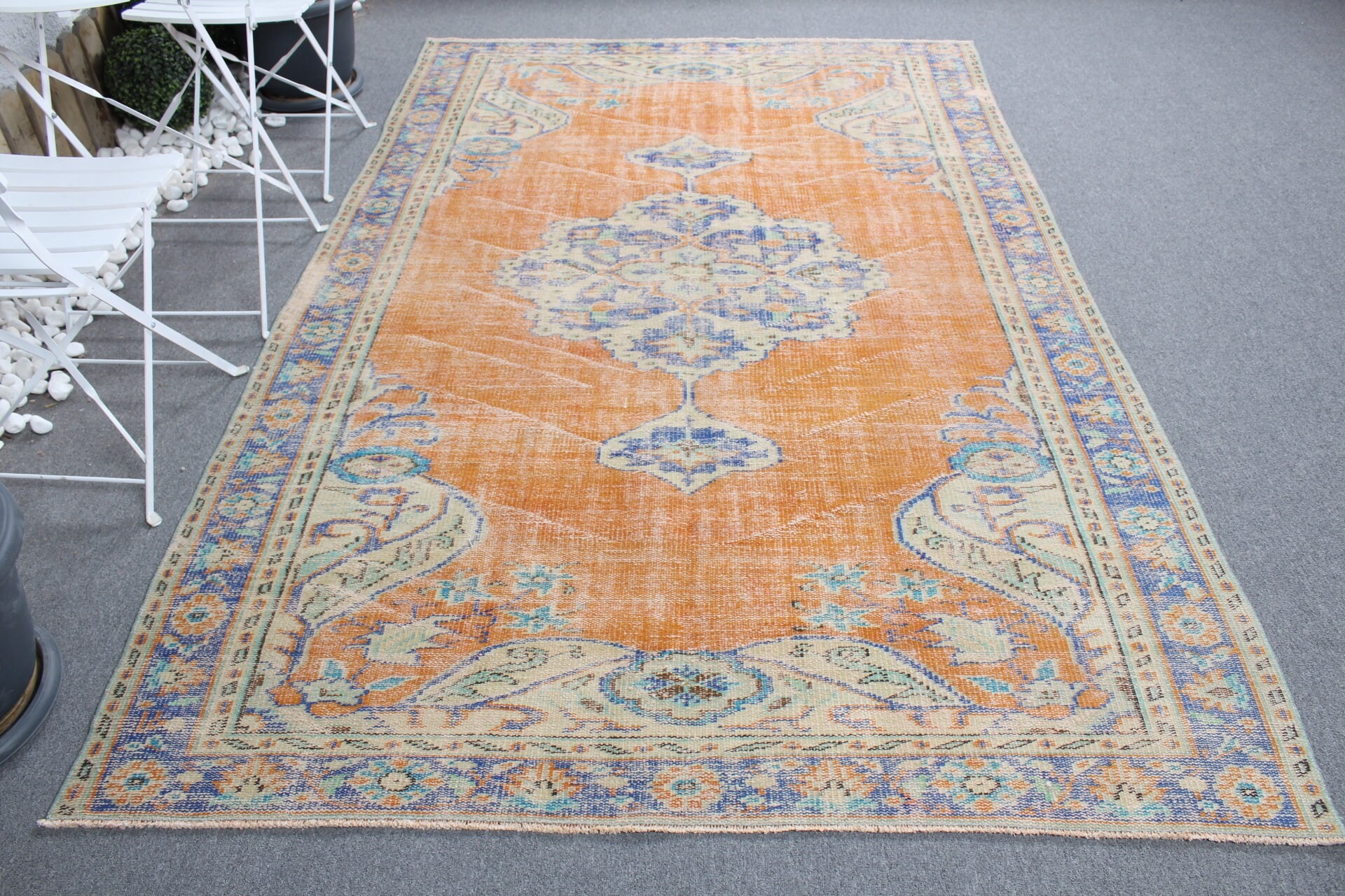 Turuncu Oushak Halı, Havalı Halılar, Dış Mekan Halıları, Türk Halısı, Yatak Odası Halıları, Vintage Halılar, Fas Halıları, 5,7x8,9 ft Büyük Halılar, Salon Halısı