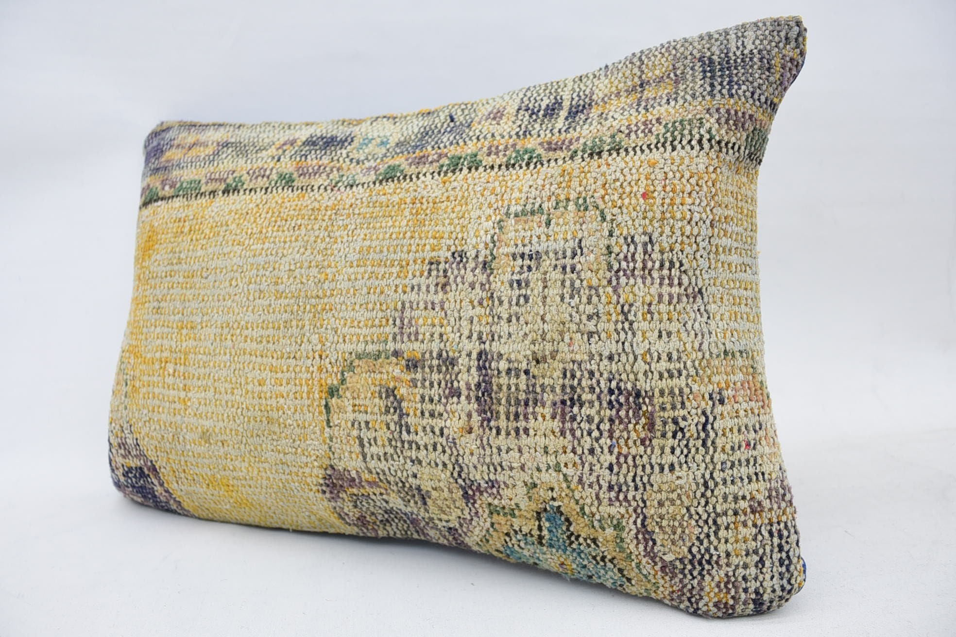 Decorative Bolster Pillow Cover, Ethnical Kilim Rug Pillow, Pillow for Sofa, 16"x24" Yellow Pillow Sham, Handmade Kilim Cushion