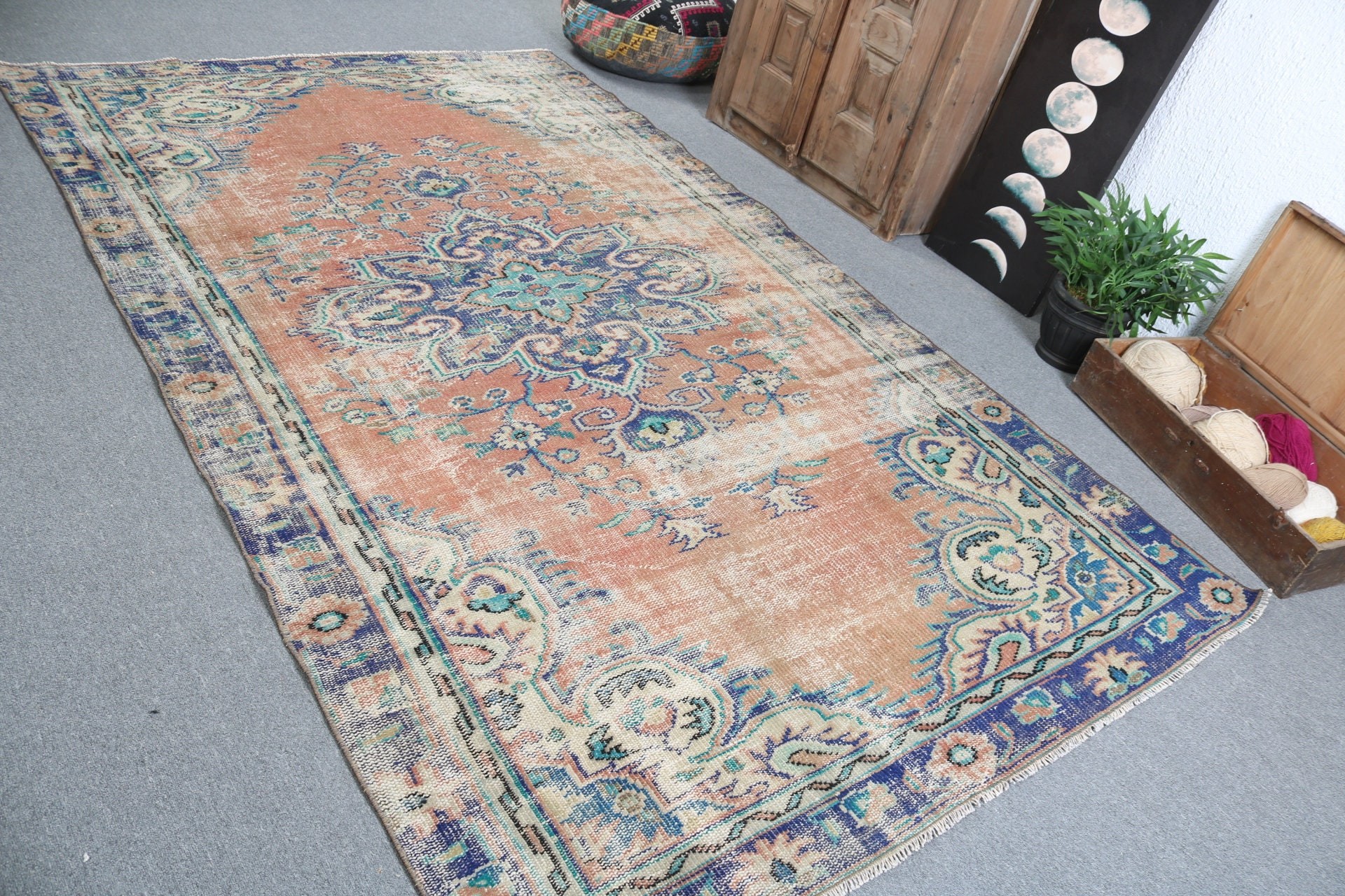 Büyük Oushak Halı, Yün Halılar, Vintage Dekor Halı, Kırmızı Oushak Halılar, Türk Halıları, Salon Halısı, 5.7x9.6 ft Büyük Halılar, Lüks Halılar, Vintage Halılar