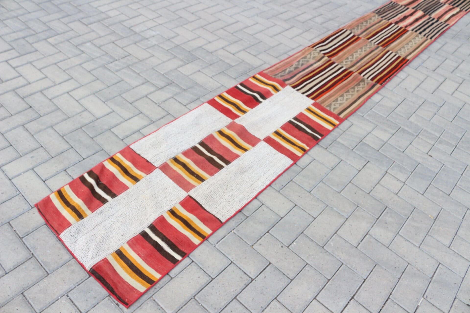 Kahverengi Yatak odası Kilim, Antik Kilim, Nostaljik Kilim, Merdiven Kilim, Yolluk Kilim, Yolluk Kilim, 61x610 cm Yolluk Kilim