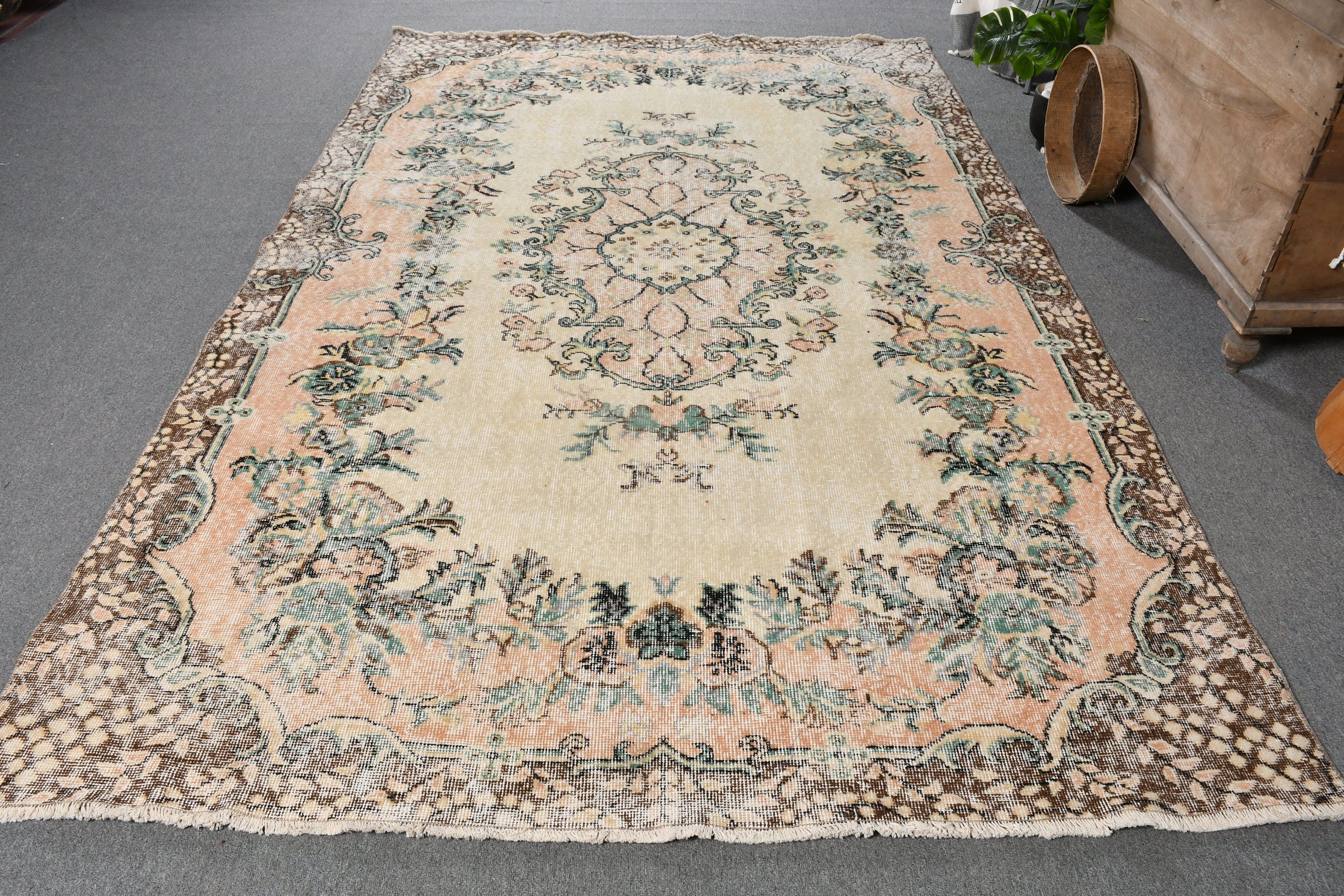 Turkish Rug, Vintage Rug, 6.2x9.6 ft Large Rugs, Floor Rug, Beige Floor Rug, Living Room Rug, Moroccan Rugs, Rugs for Salon, Bedroom Rug