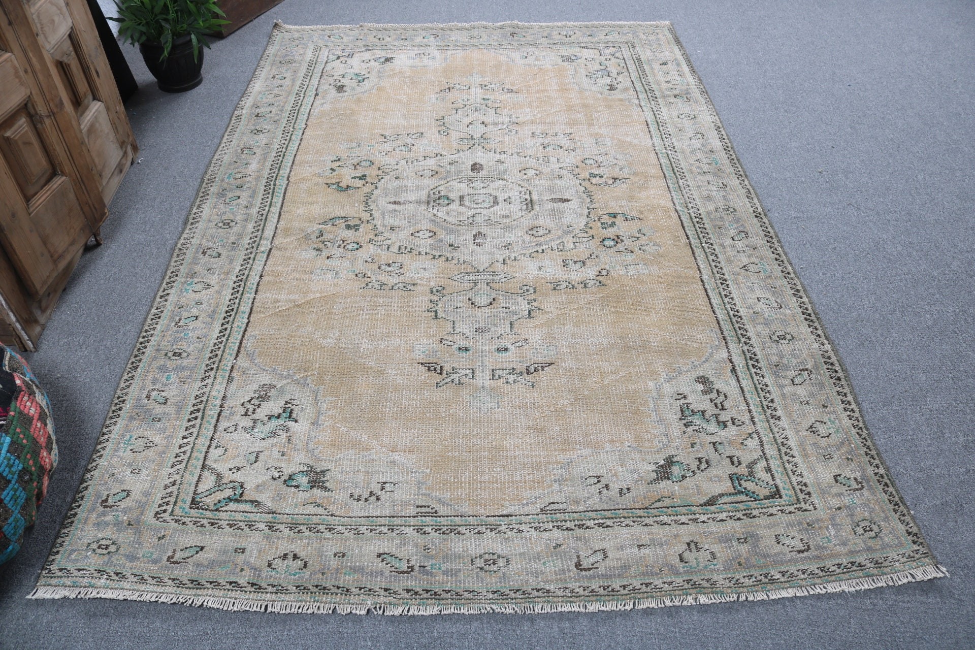 Oturma Odası Halıları, Türk Halısı, Turuncu Anadolu Halıları, Ev Dekorasyonu Halısı, Vintage Halılar, Anadolu Halısı, Yemek Odası Halısı, 5.3x7.8 ft Büyük Halı