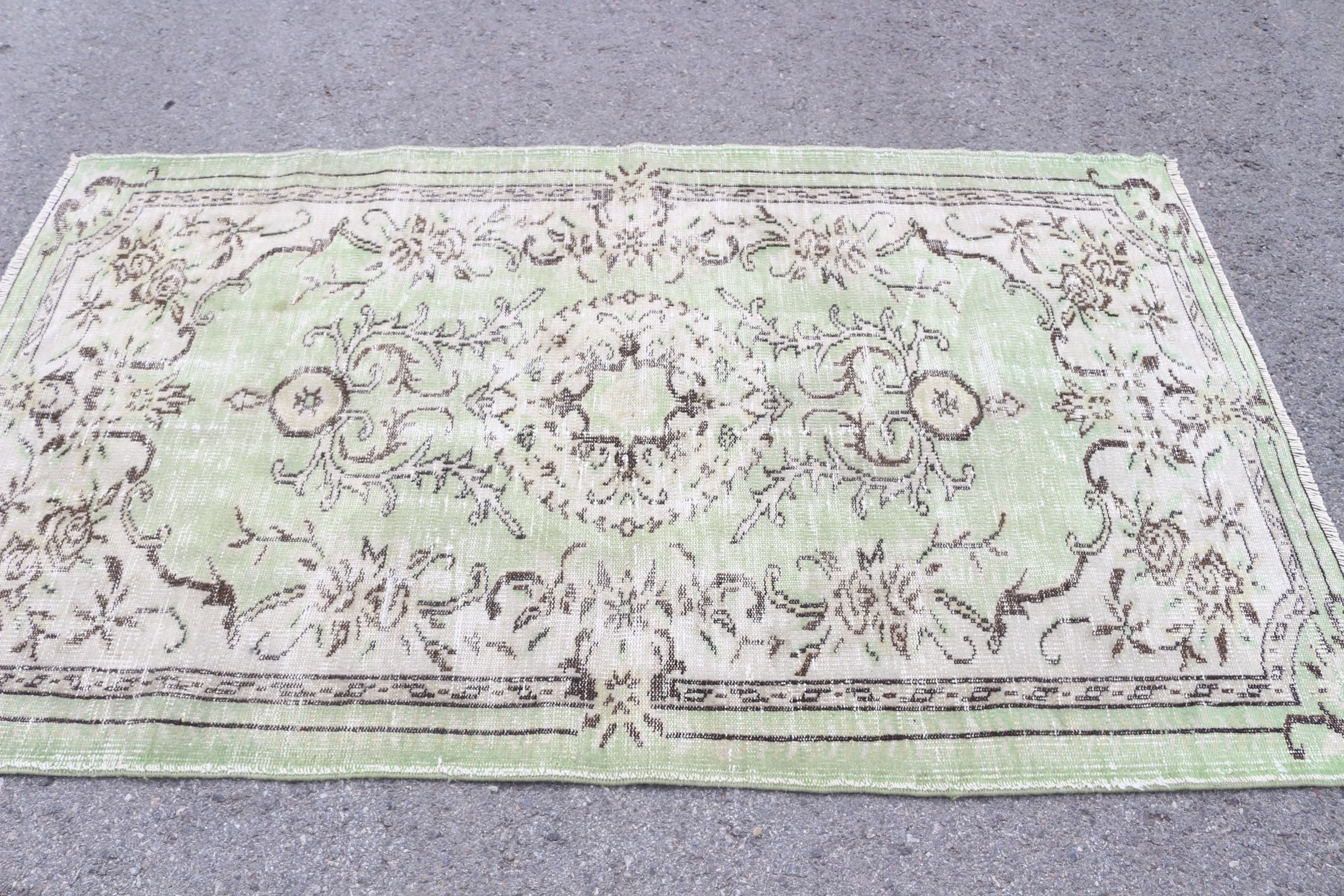 Vintage Rugs, Kitchen Rug, Home Decor Rugs, Natural Rugs, 3.9x6.7 ft Area Rug, Turkish Rugs, Wool Rug, Green Floor Rugs, Rugs for Indoor