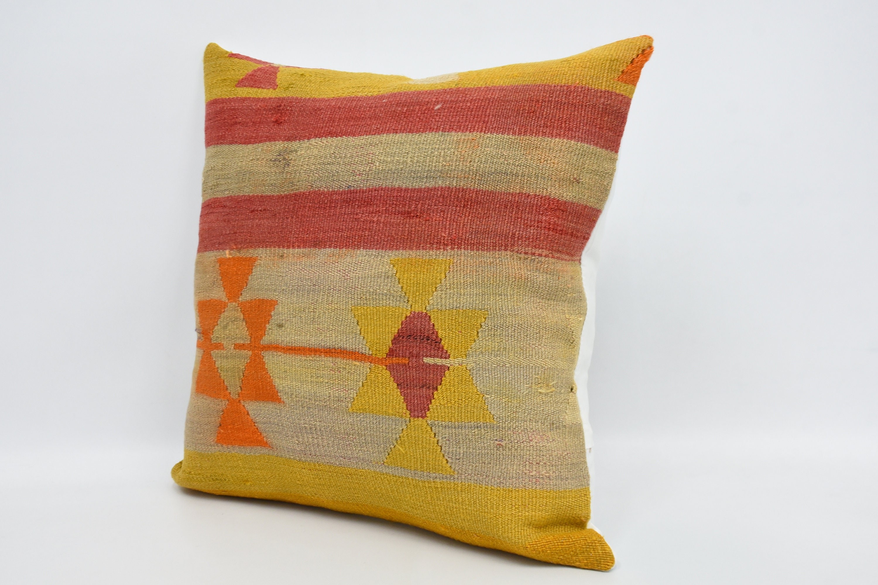 Aztec Pillow Cover, Pillow for Couch, 24"x24" Yellow Pillow Sham, Nomadic Cushion Case, Throw Kilim Pillow, Ethnical Kilim Rug Pillow