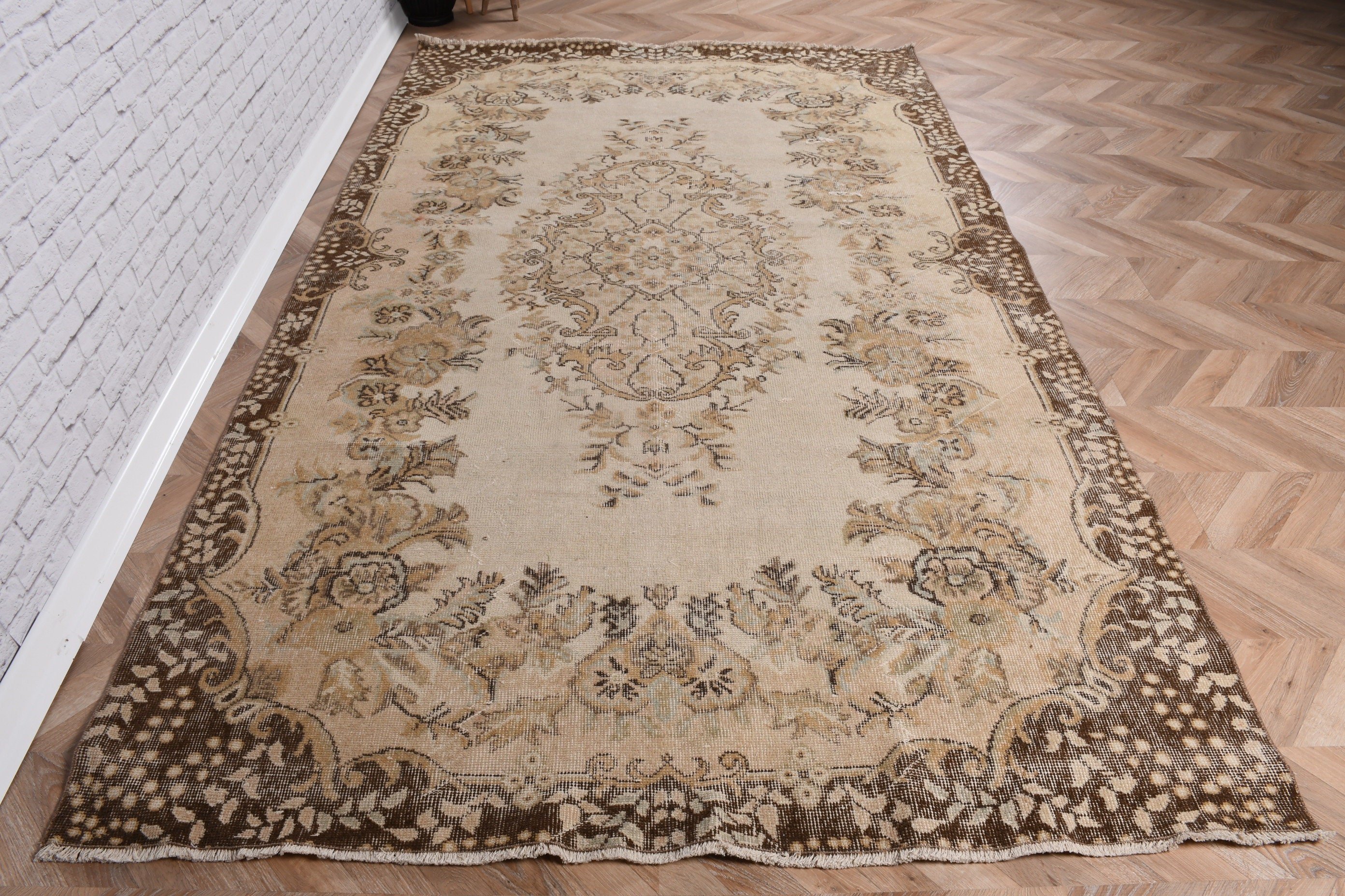 Vintage Halı, Hindi Halısı, Bej Lüks Halı, Antika Halılar, Yün Halı, Büyük Vintage Halılar, Büyük Boho Halıları, 5.5x9.3 ft Büyük Halılar, Türk Halısı