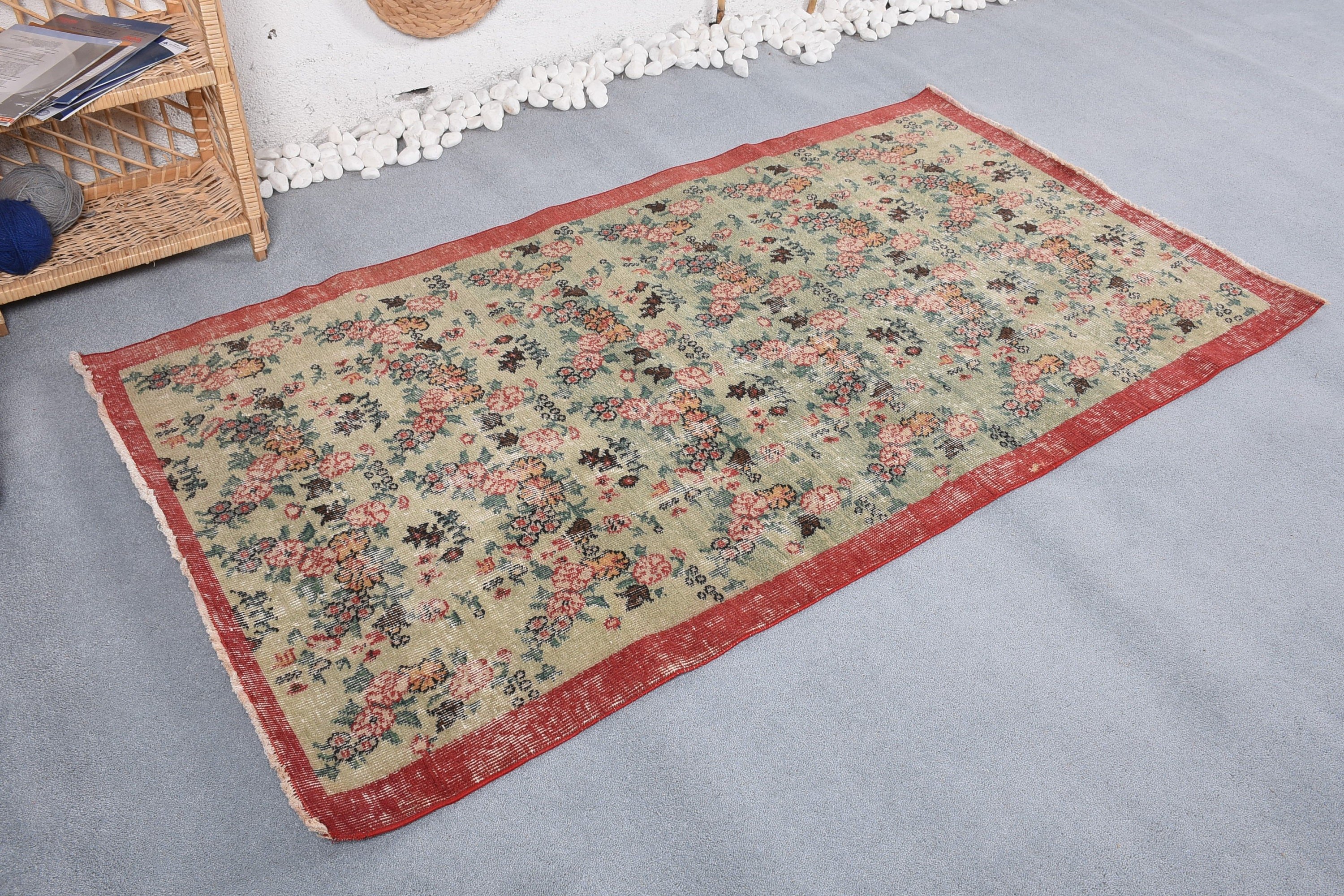 Anatolian Rugs, Nursery Rug, Vintage Rug, Turkish Rug, Retro Rug, Rugs for Kitchen, Green Bedroom Rugs, 3.6x6.5 ft Accent Rug