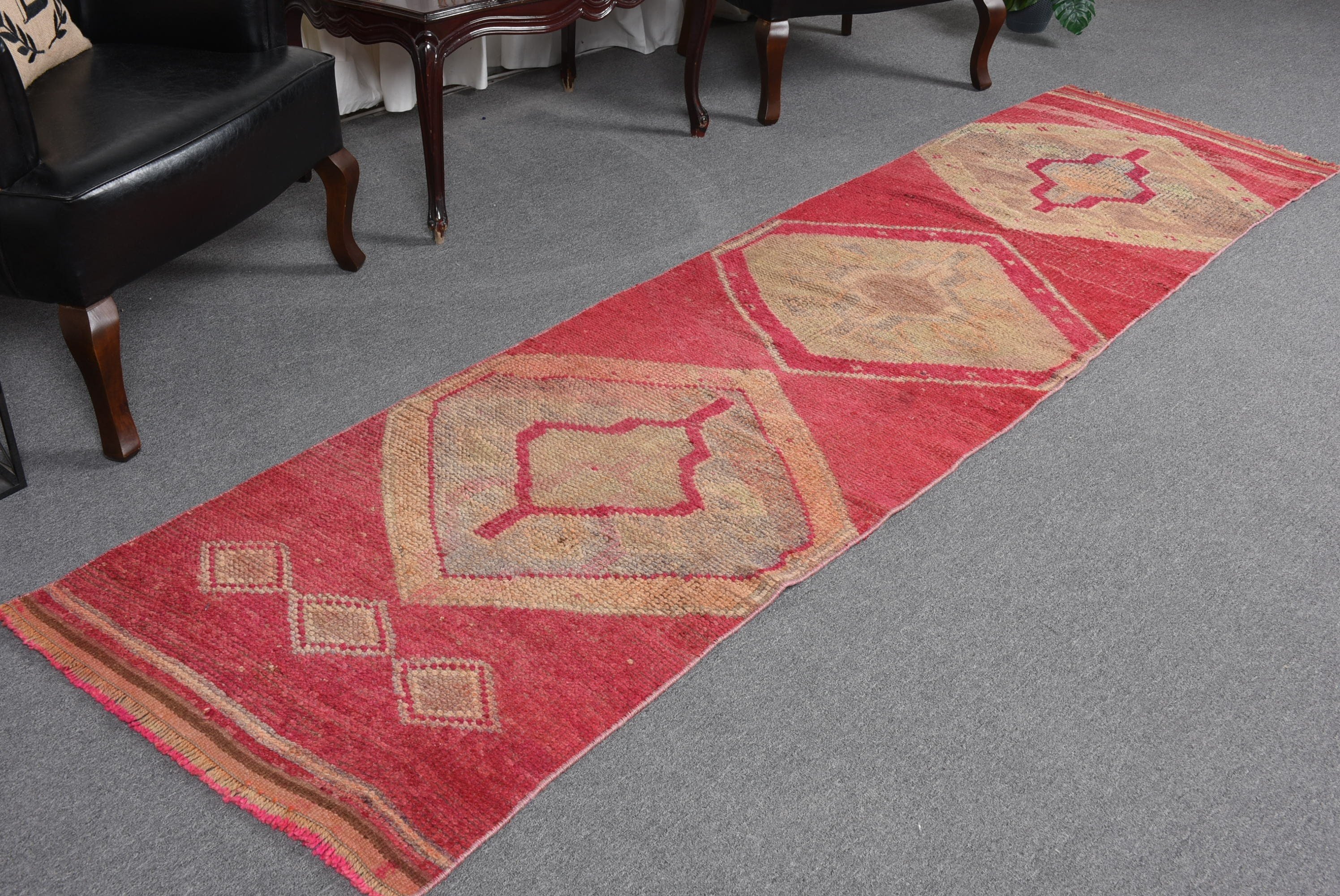 Anatolian Rug, Red  2.5x9.4 ft Runner Rug, Cute Rug, Bedroom Rug, Hallway Rug, Corridor Rug, Vintage Rugs, Turkish Rug