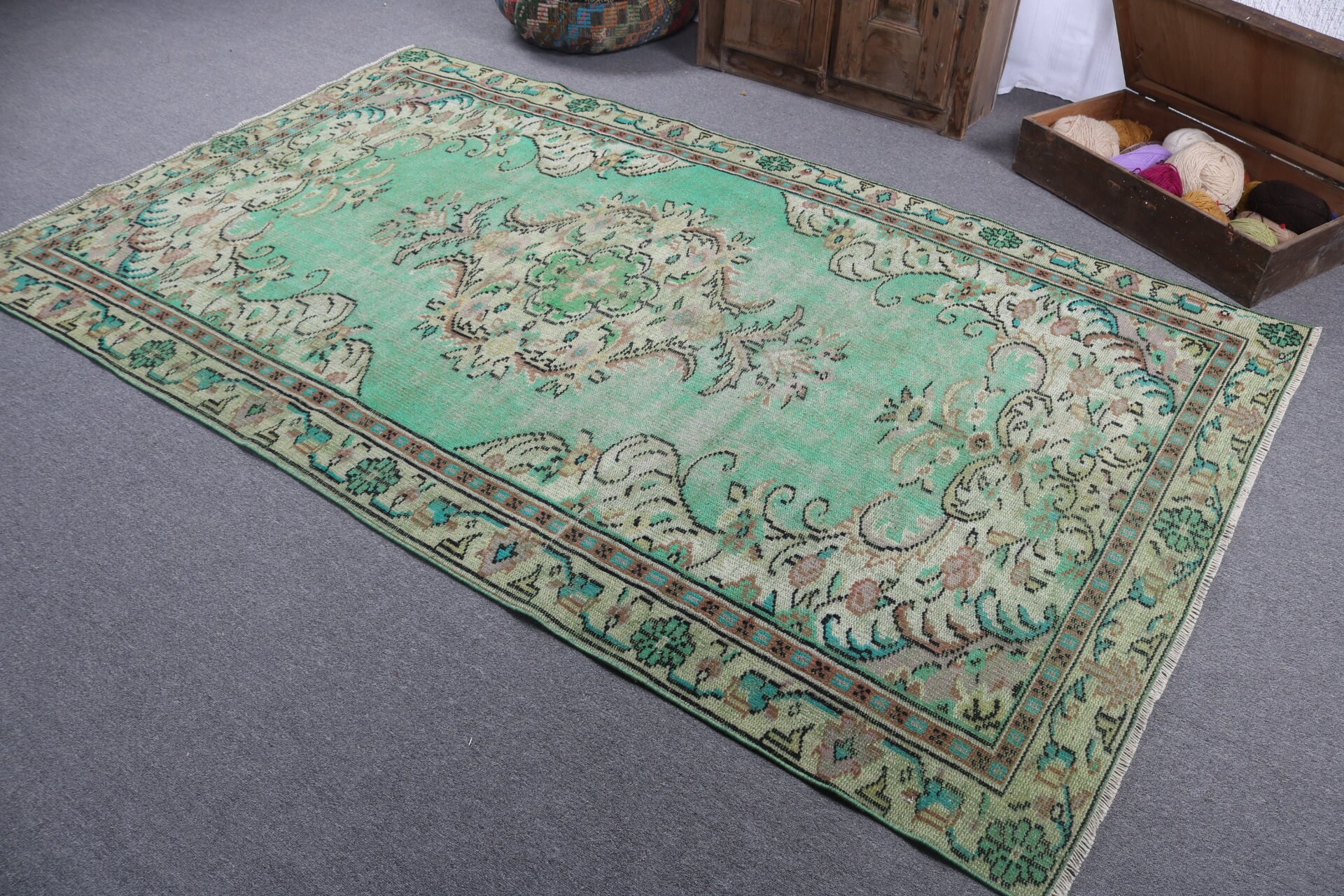 Türk Halısı, Vintage Halı, Ev Dekor Halısı, 5.2x8.7 ft Büyük Halı, Yer Halısı, Yatak Odası Halısı, Nötr Halılar, Salon Halıları, Yeşil Mutfak Halıları