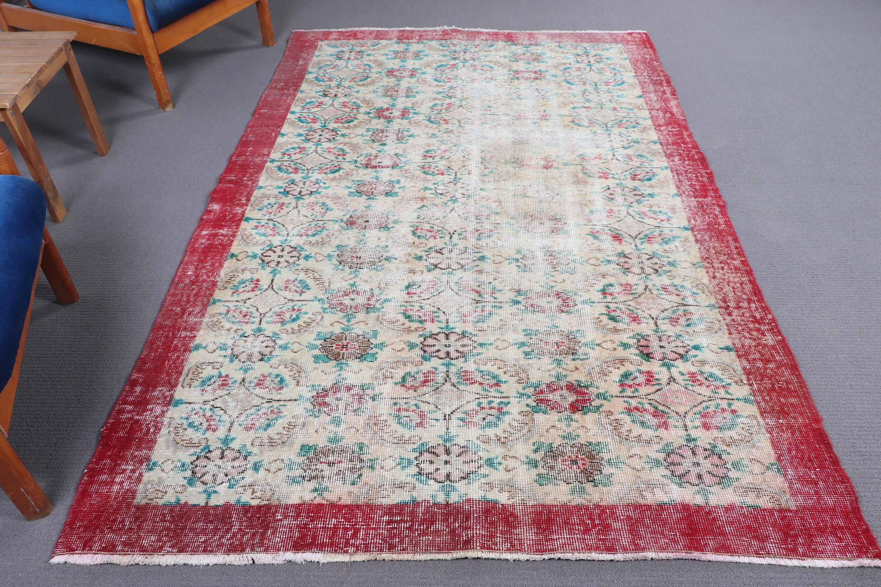 Vintage Halılar, Harika Halılar, 5.1x8 ft Büyük Halılar, Bej Lüks Halı, Türk Halıları, Yatak Odası Halıları, Büyük Oushak Halı, Modern Halı, Büyük Vintage Halı