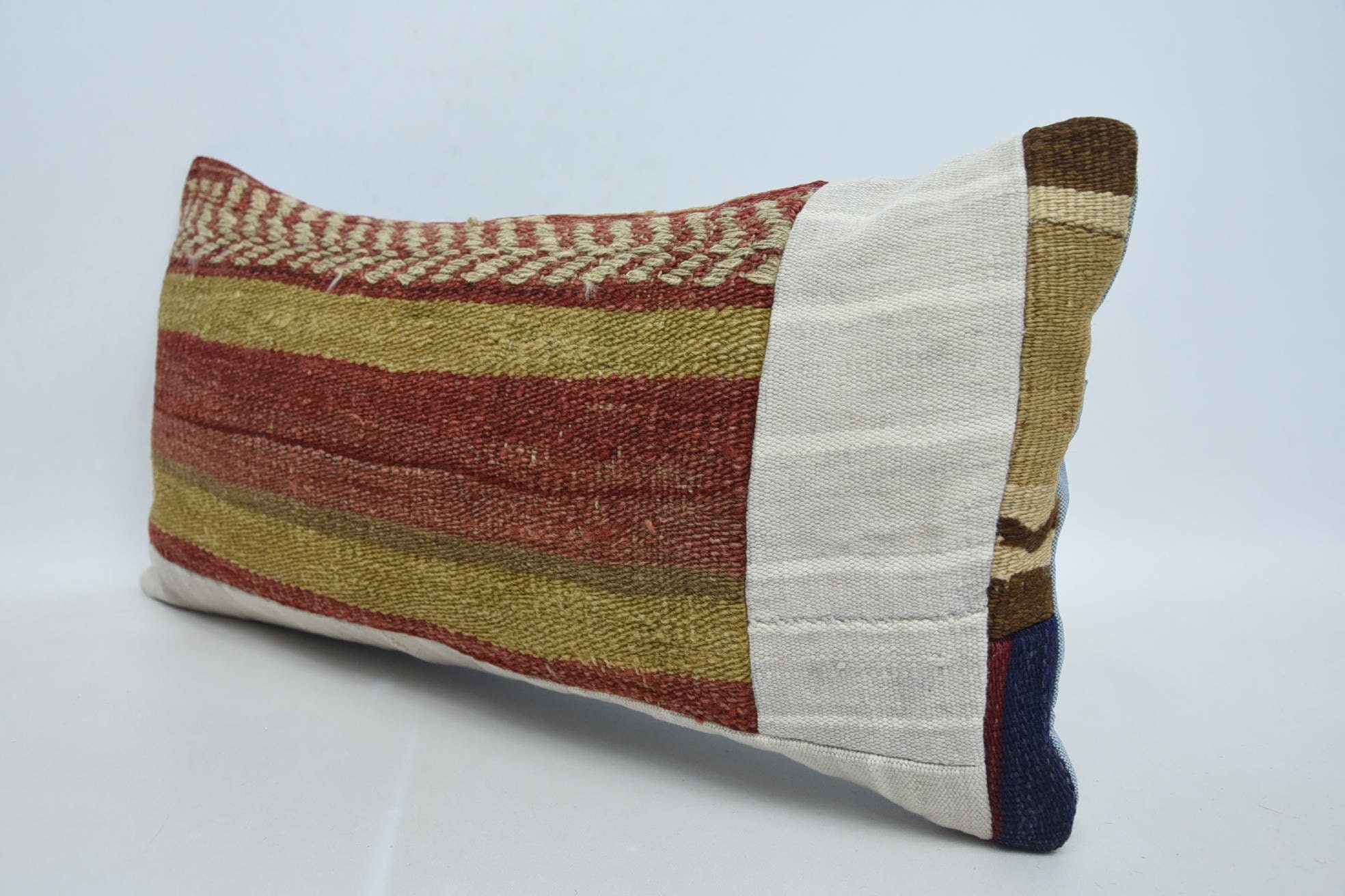 Throw Kilim Pillow, Gift Pillow, Turkish Kilim Pillow, Bright Pillow Case, Handmade Rug Seat Pillow Cover, 12"x24" Red Pillow Cover