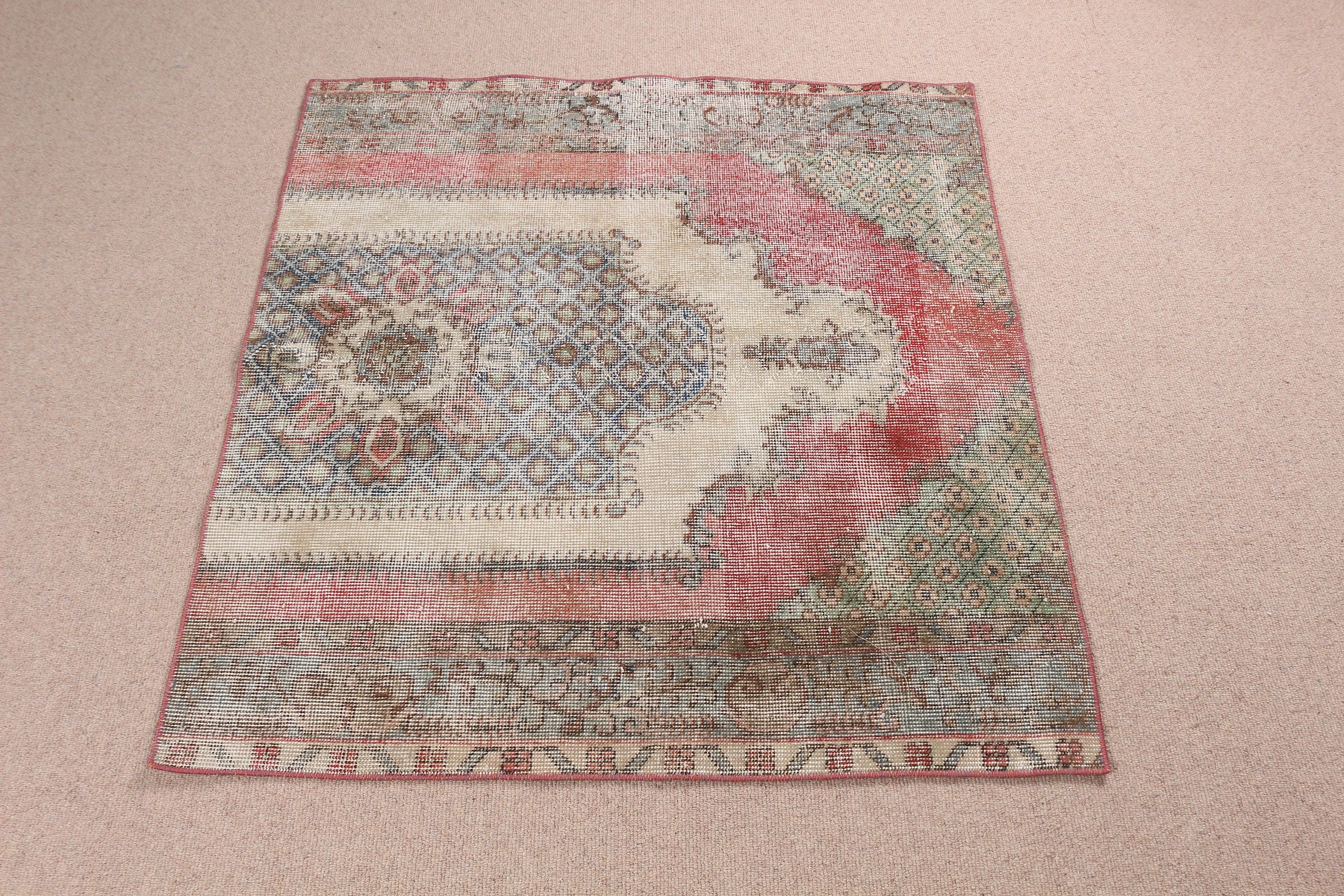 Kitchen Rugs, Vintage Rug, Old Rugs, Turkish Rugs, Red Bedroom Rug, Nursery Rugs, 3.5x3.7 ft Small Rug, Rugs for Kitchen, Oriental Rugs