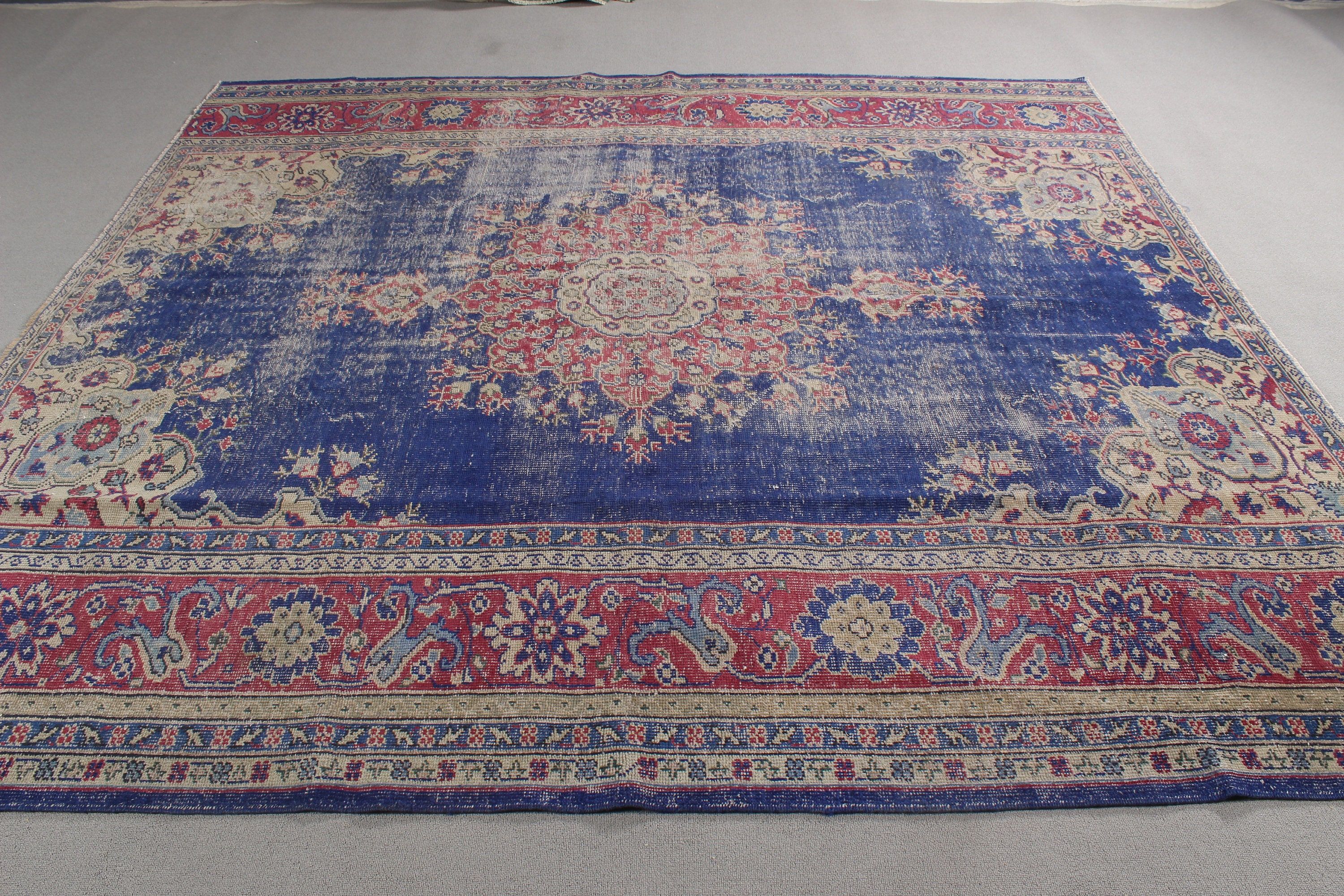 Mavi Nötr Halılar, Boho Halılar, Vintage Halılar, 8x8,5 ft Büyük Halı, Yemek Odası Halısı, Nötr Halılar, Tribal Halılar, Oturma Odası Halıları, Türk Halıları