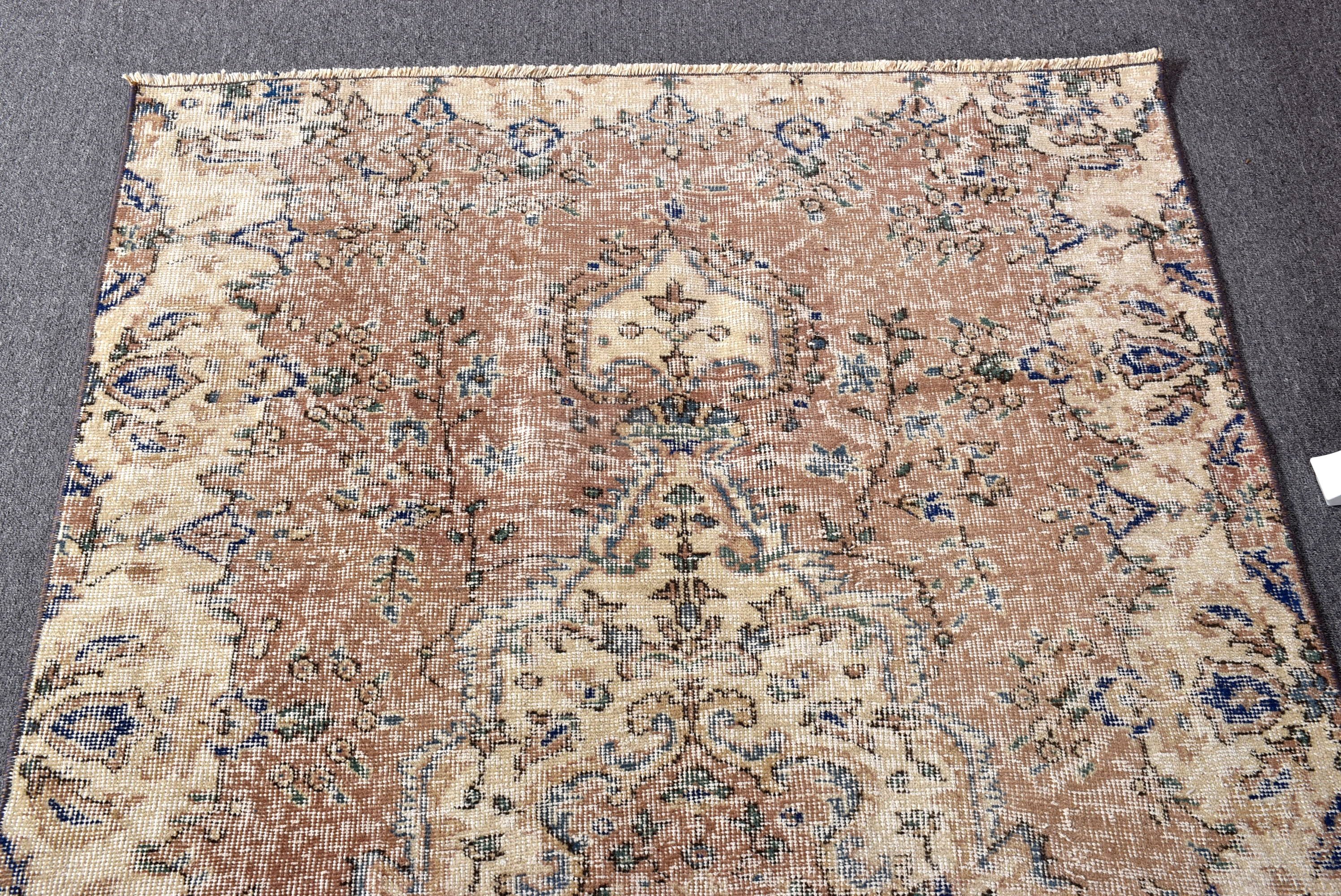 3,5x6,2 ft Accent Halılar, Vintage Halı, Boho Vurgulu Halılar, Ev Dekorasyonu Halıları, Türk Halıları, Giriş Halıları, Kahverengi El Dokuma Halılar, Oushak Halı