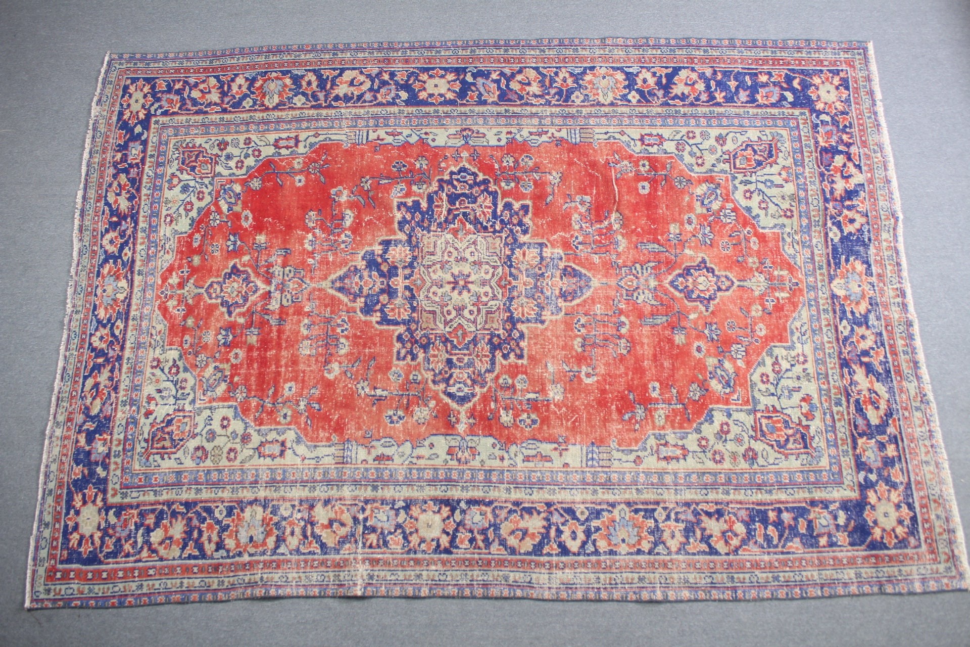 Ev Dekorasyonu Halısı, Vintage Halı, 7.7x10.9 ft Büyük Boy Halılar, Salon Halıları, Yemek Odası Halıları, Türk Halısı, Eski Halılar, Kırmızı Oushak Halıları, Antika Halılar