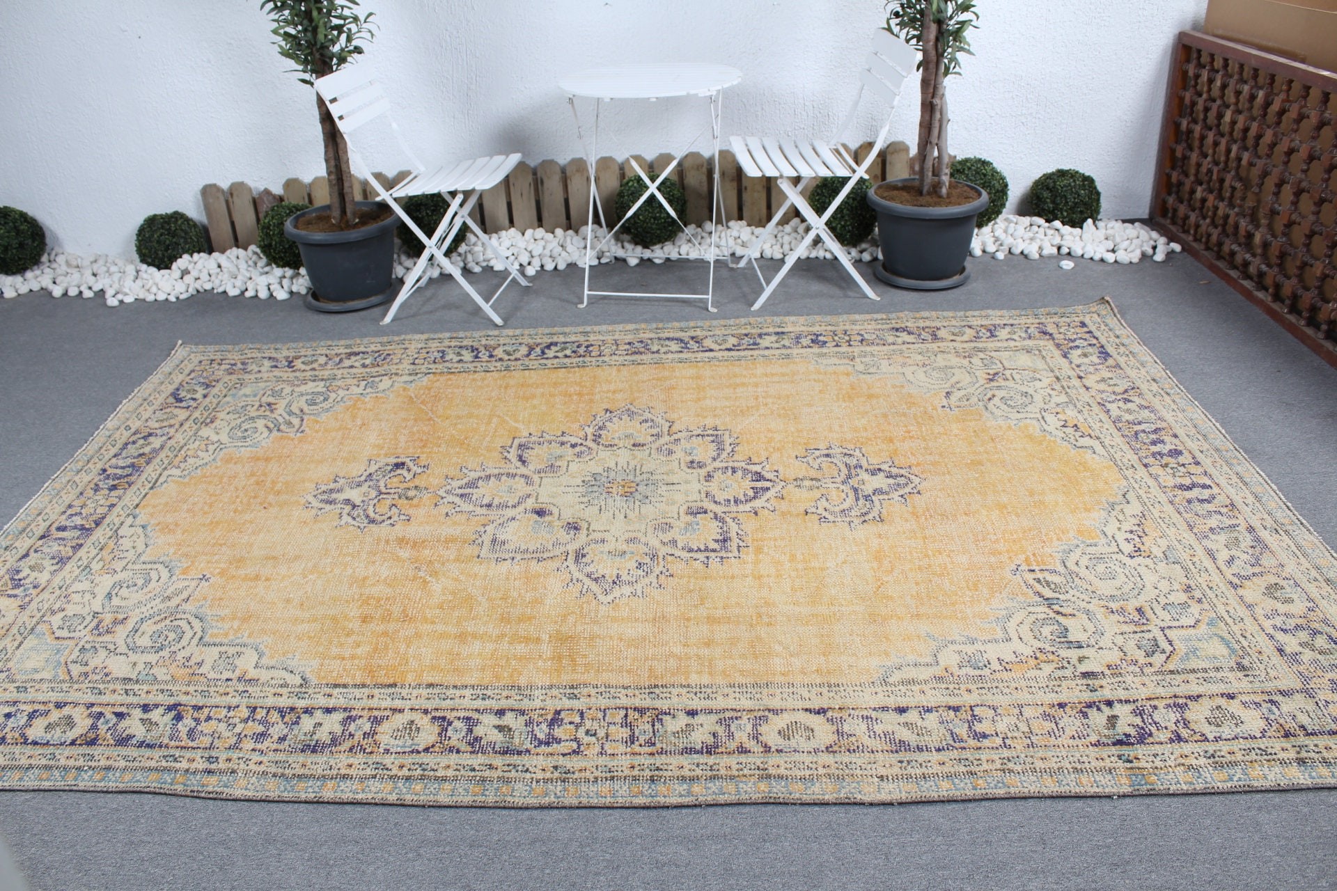 Aztec Rug, Large Boho Rug, 6.4x10.1 ft Large Rug, Bedroom Rug, Oushak Rugs, Vintage Rugs, Statement Rug, Yellow Handwoven Rug, Turkish Rug