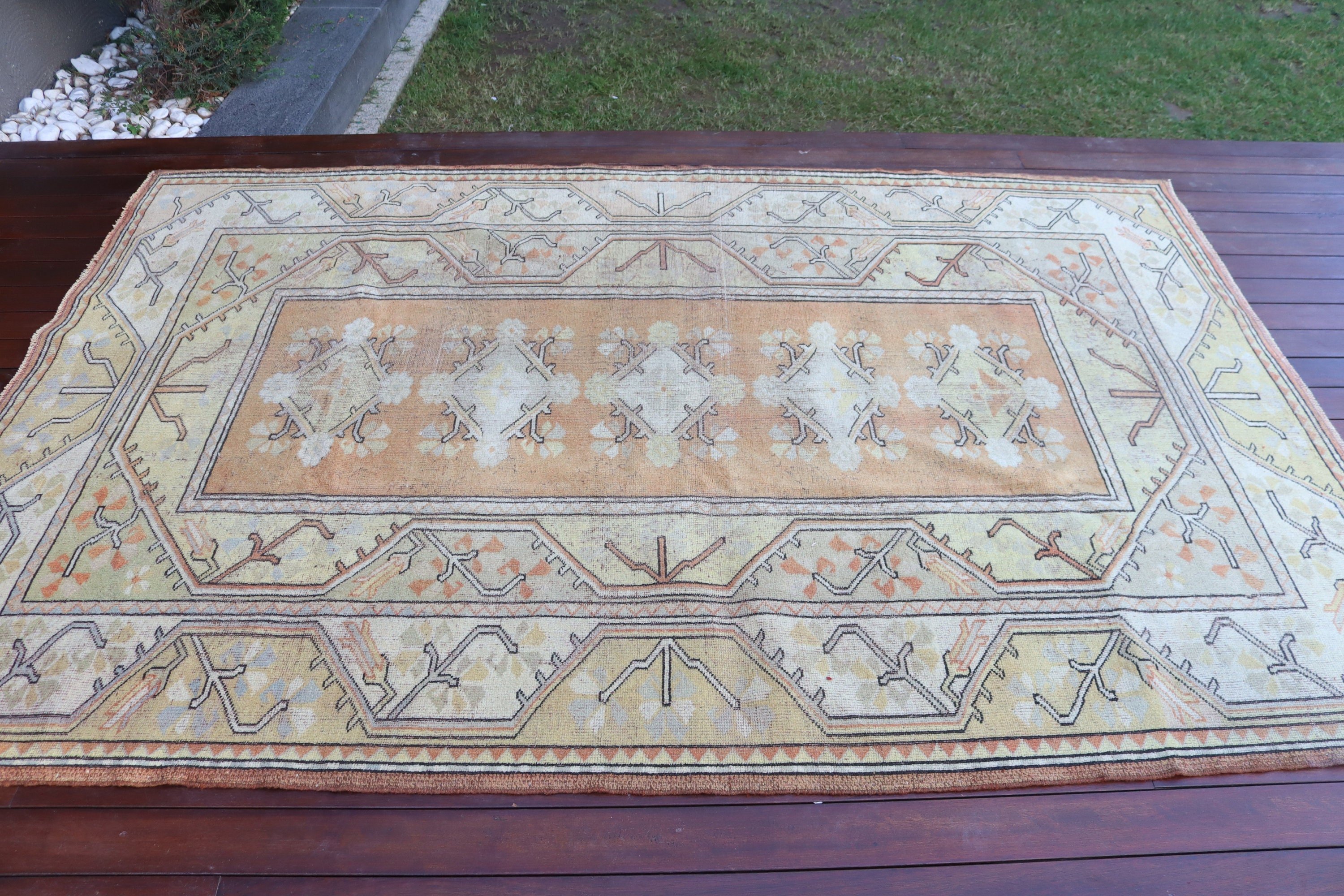 Turuncu El Dokuma Halılar, Yemek Odası Halısı, Vintage Halı, Modern Halı, Türk Halıları, Salon Halıları, Soğuk Halı, 5,4x8,1 ft Büyük Halılar