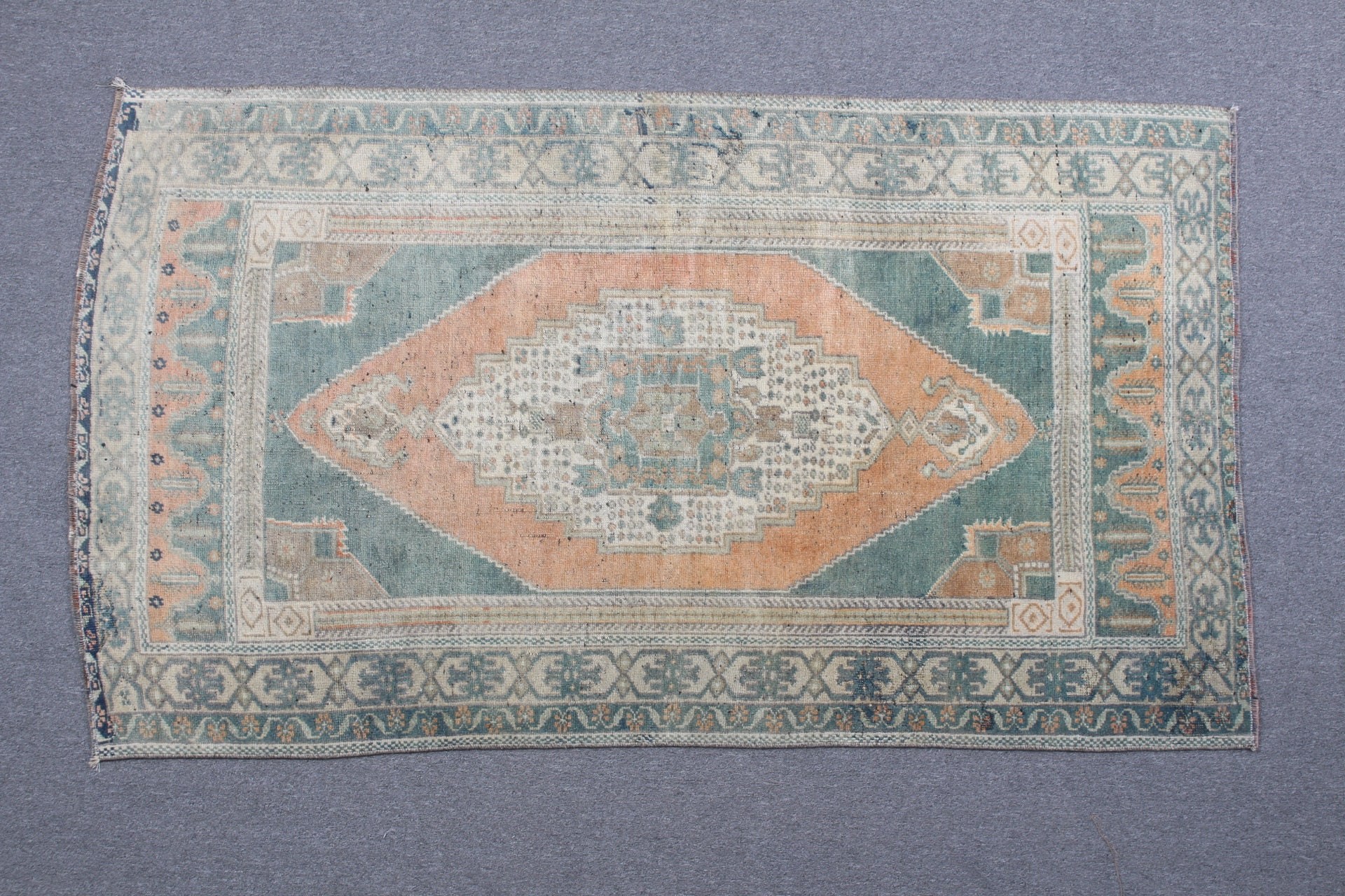 3,4x5,8 ft Aksan Halıları, Oryantal Halı, Yeşil Yatak Odası Halısı, Giriş Halıları, Vintage Halı, Giriş Halısı, Türk Halısı, Mutfak Halısı, Fas Halısı