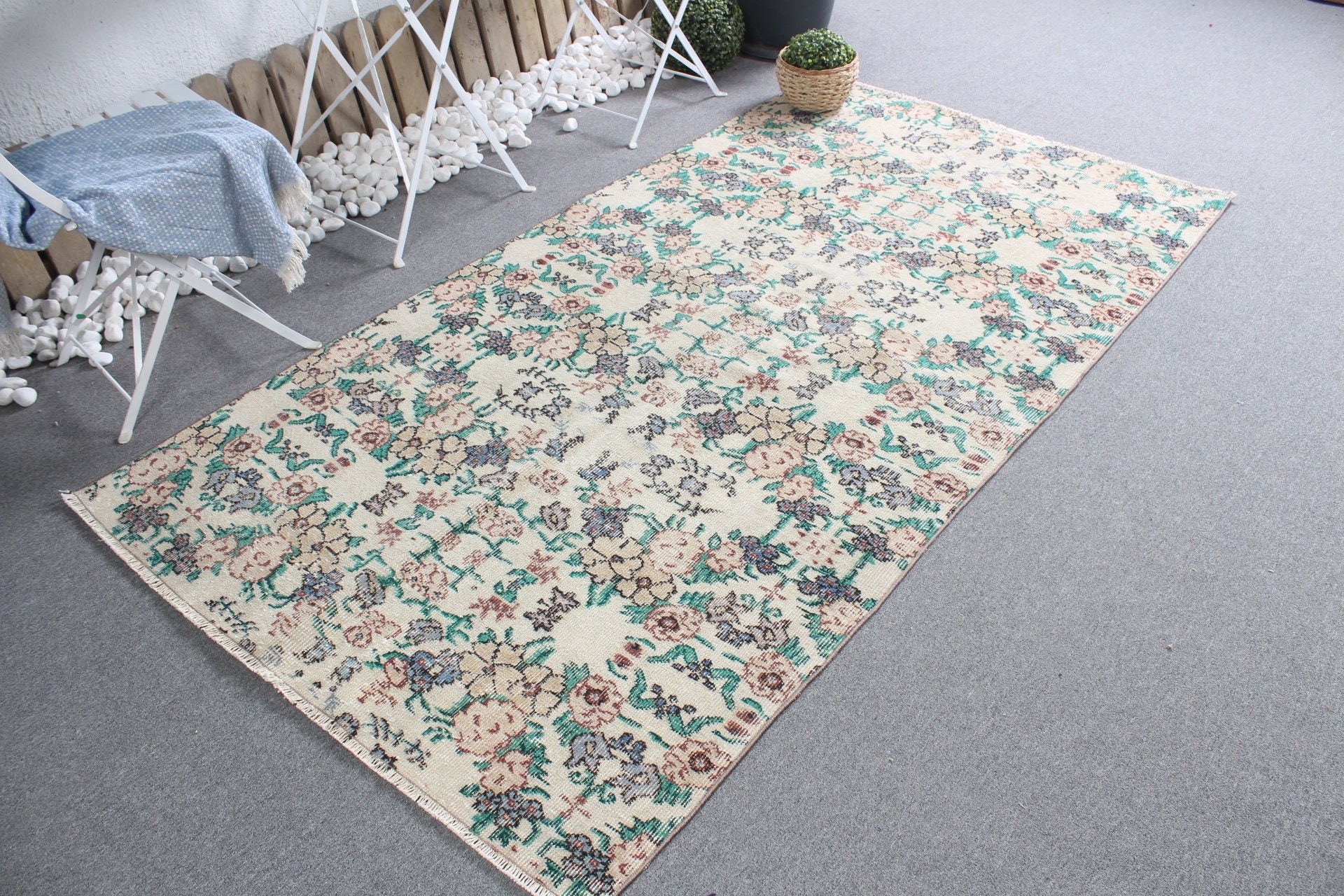 Bedroom Rug, Vintage Rug, Beige Cool Rug, Anatolian Rugs, Floor Rugs, 4.2x7.6 ft Area Rug, Turkish Rugs, Rugs for Nursery, Oushak Rugs