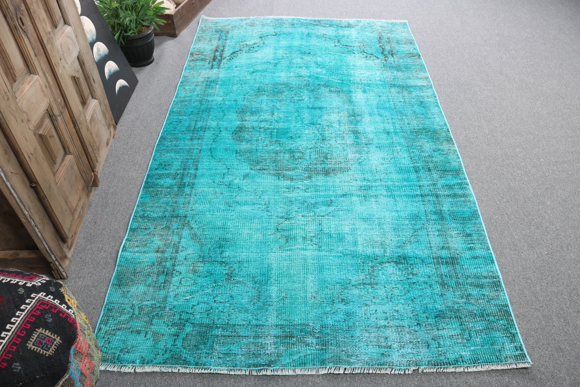 4.3x7.9 ft Area Rug, Turkish Rugs, Indoor Rugs, Handwoven Rug, Kitchen Rug, Statement Rugs, Office Rug, Green Geometric Rugs, Vintage Rugs