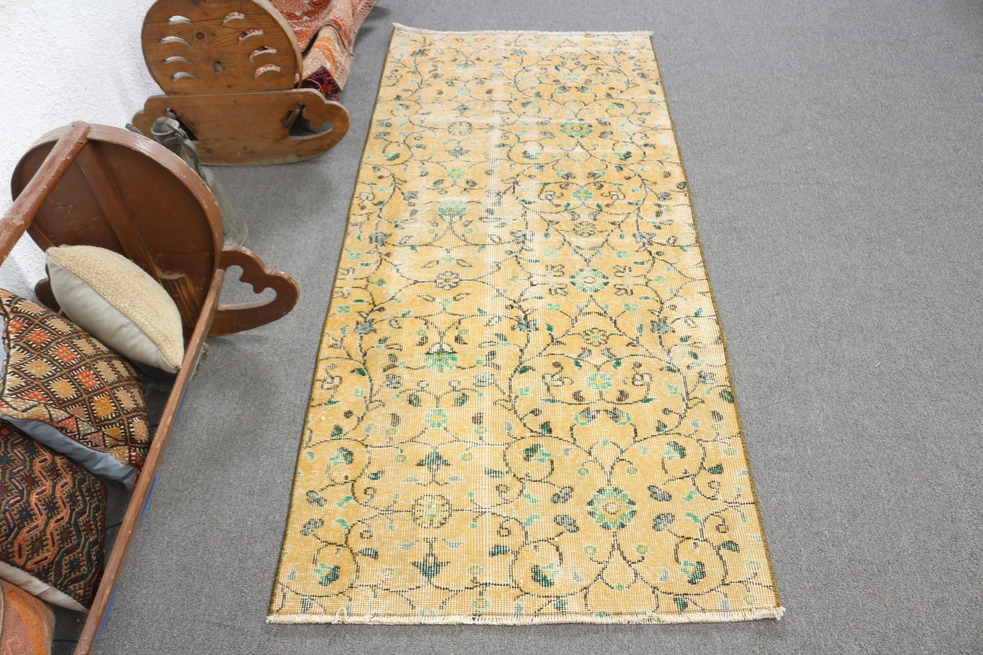 Art Rug, Vintage Rug, Turkish Rugs, Home Decor Rug, 2.8x6.4 ft Accent Rugs, Bedroom Rug, Moroccan Rugs, Kitchen Rugs, Yellow Anatolian Rugs