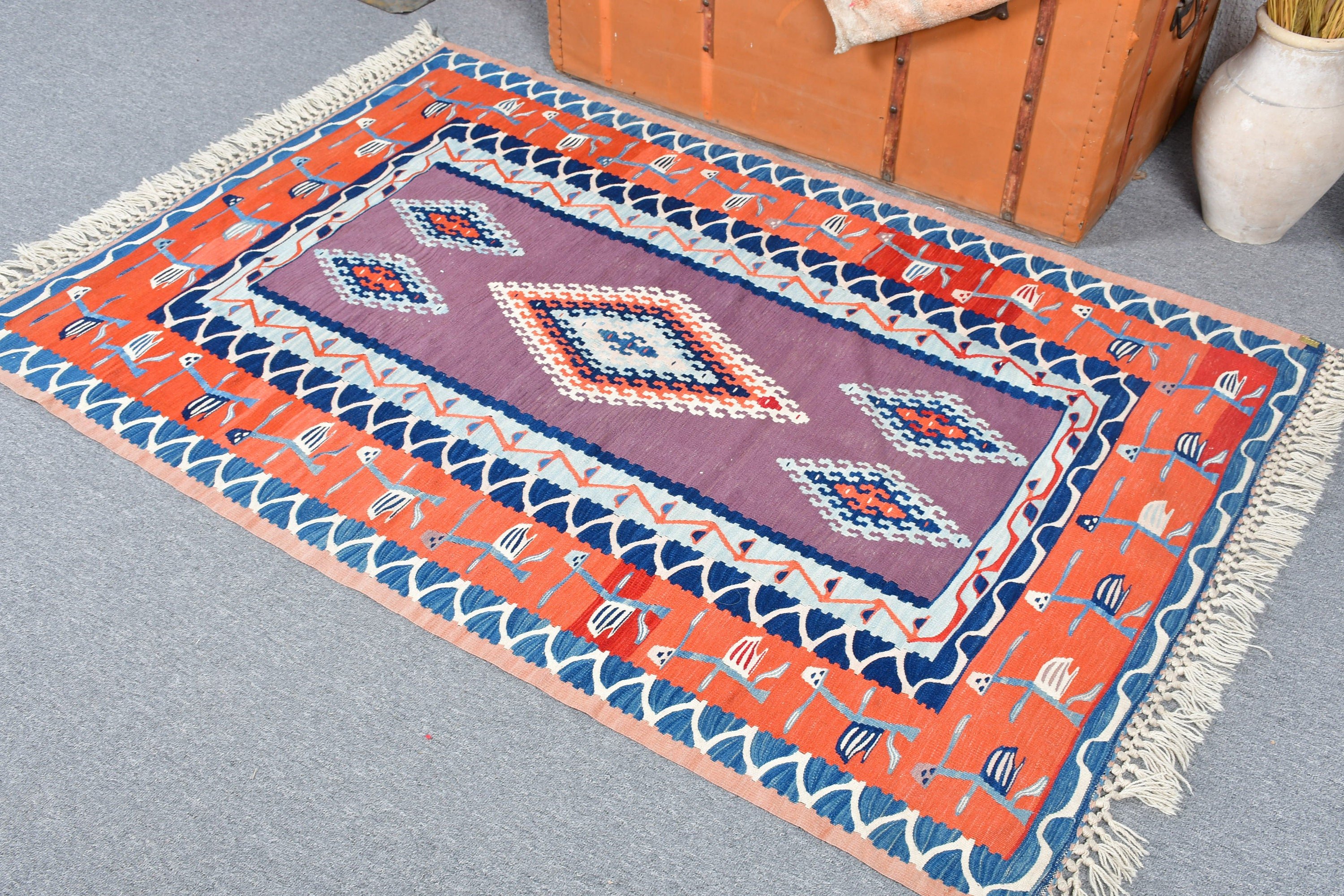 Old Rug, Home Decor Rugs, Nursery Rug, Turkish Rug, Orange  3.6x5.2 ft Accent Rugs, Entry Rug, Vintage Rug, Kilim, Oushak Rug