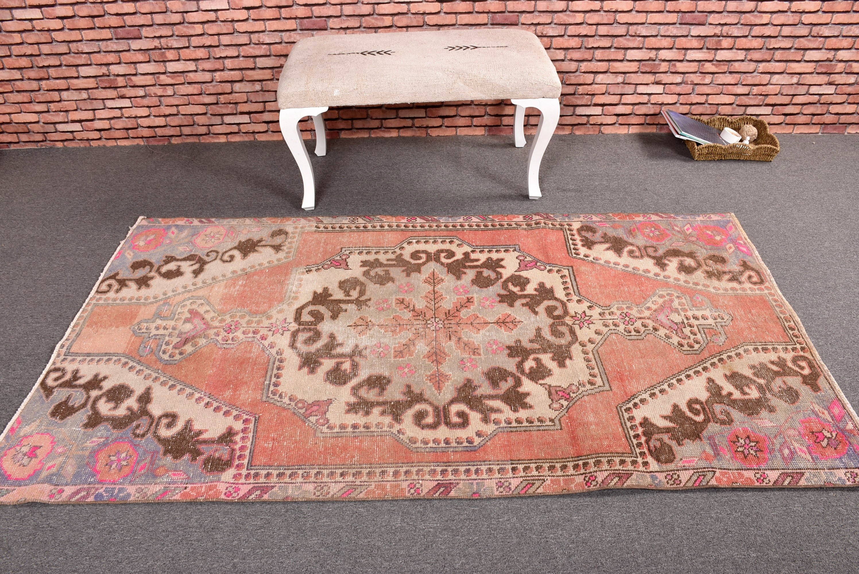 3.7x7 ft Alan Halıları, Türk Halısı, Yer Halıları, Yatak Odası Halısı, Vintage Halılar, Boho Halısı, Turuncu Fas Halısı, Çocuk Halısı, Anadolu Halısı