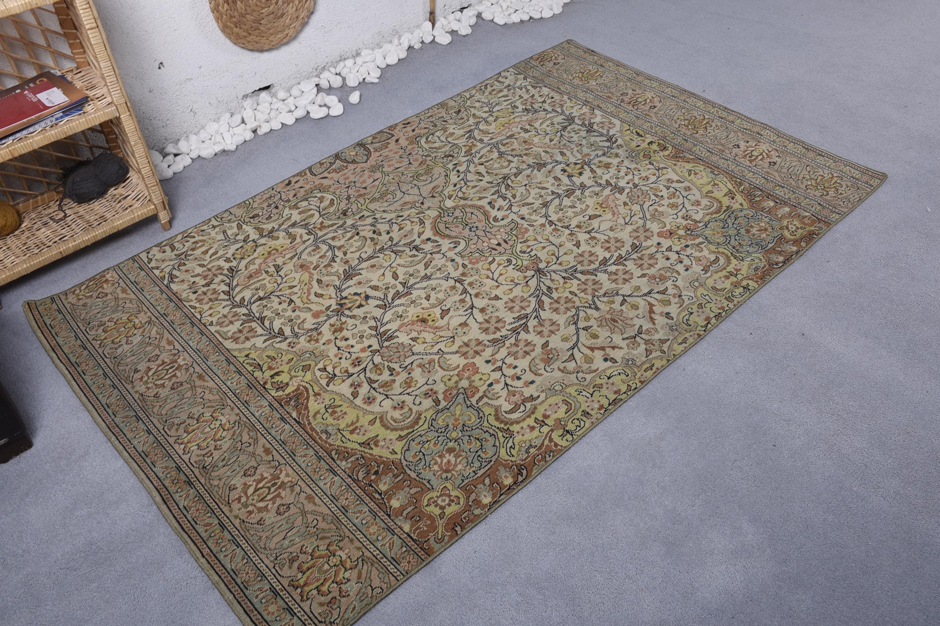 Bohem Halı, Modern Halılar, Lüks Halı, 3,9x6,5 ft Alan Halısı, Boho Alan Halısı, Yeşil Oryantal Halı, Oushak Alan Halıları, Vintage Halı, Türk Halısı