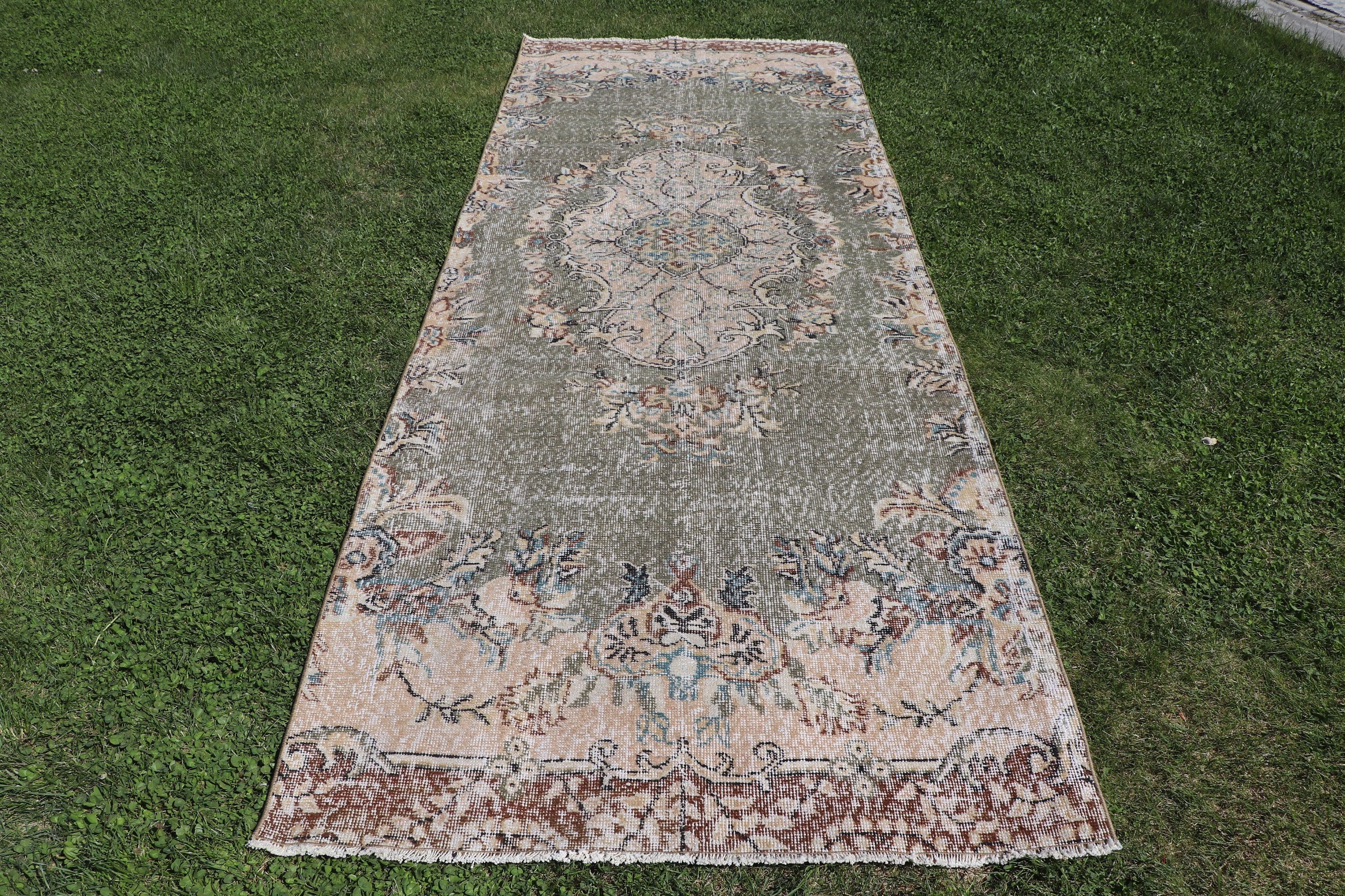 Merdiven Halıları, Vintage Yolluk Halısı, Yeşil Oushak Halıları, 3.8x10.7 ft Koşucu Halısı, Koridor Halısı, Türk Halısı, Yün Halısı, Vintage Halıları, Boho Halısı