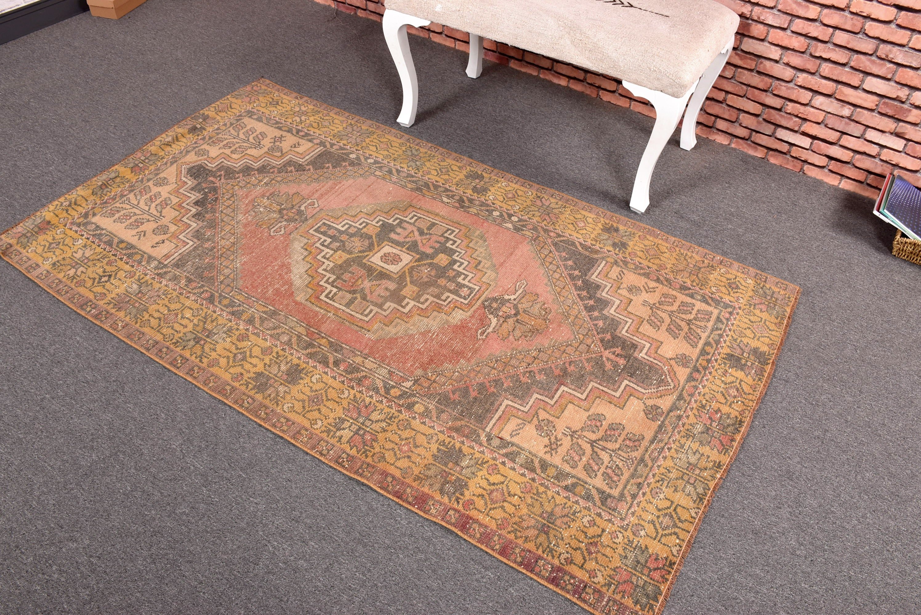 3.5x6.3 ft Aksan Halıları, Vintage Halılar, Modern Halı, Türk Halısı, Yatak Odası Halıları, Sarı Nötr Halılar, Türkiye Halısı, Dekoratif Halı