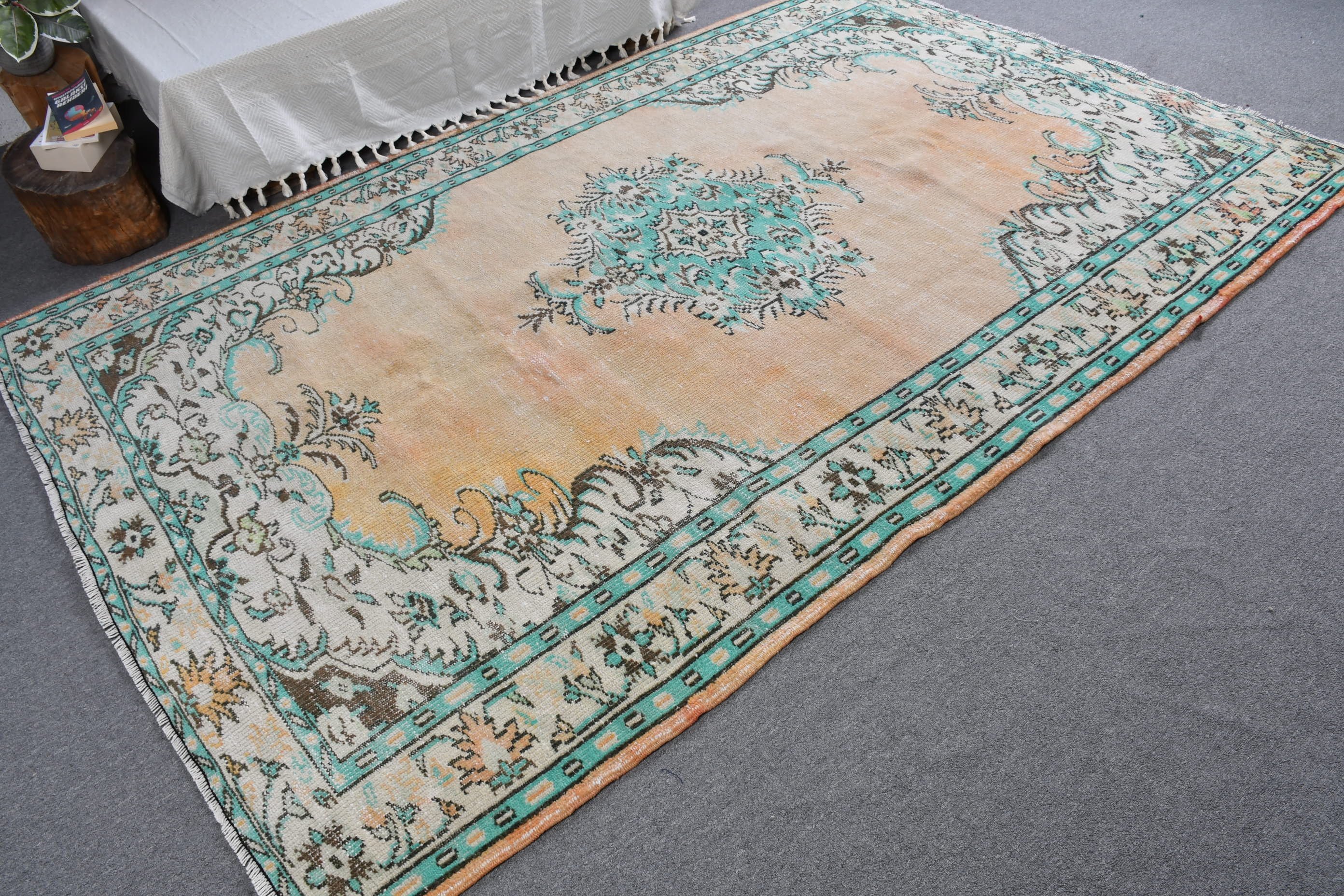 Fas Halısı, Soluk Halılar, Türk Halıları, Turuncu Anadolu Halısı, Yemek Odası Halıları, Salon Halısı, Vintage Halılar, 6,1x9,3 ft Büyük Halılar, Yatak Odası Halıları