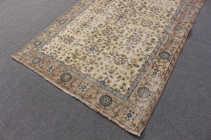 Vintage Halı, 5.2x8.8 ft Büyük Halılar, Oushak Halıları, Ev Dekorasyonu Halısı, Bej Oushak Halıları, Yatak Odası Halıları, Etnik Halı, Türk Halısı, Yemek Odası Halıları