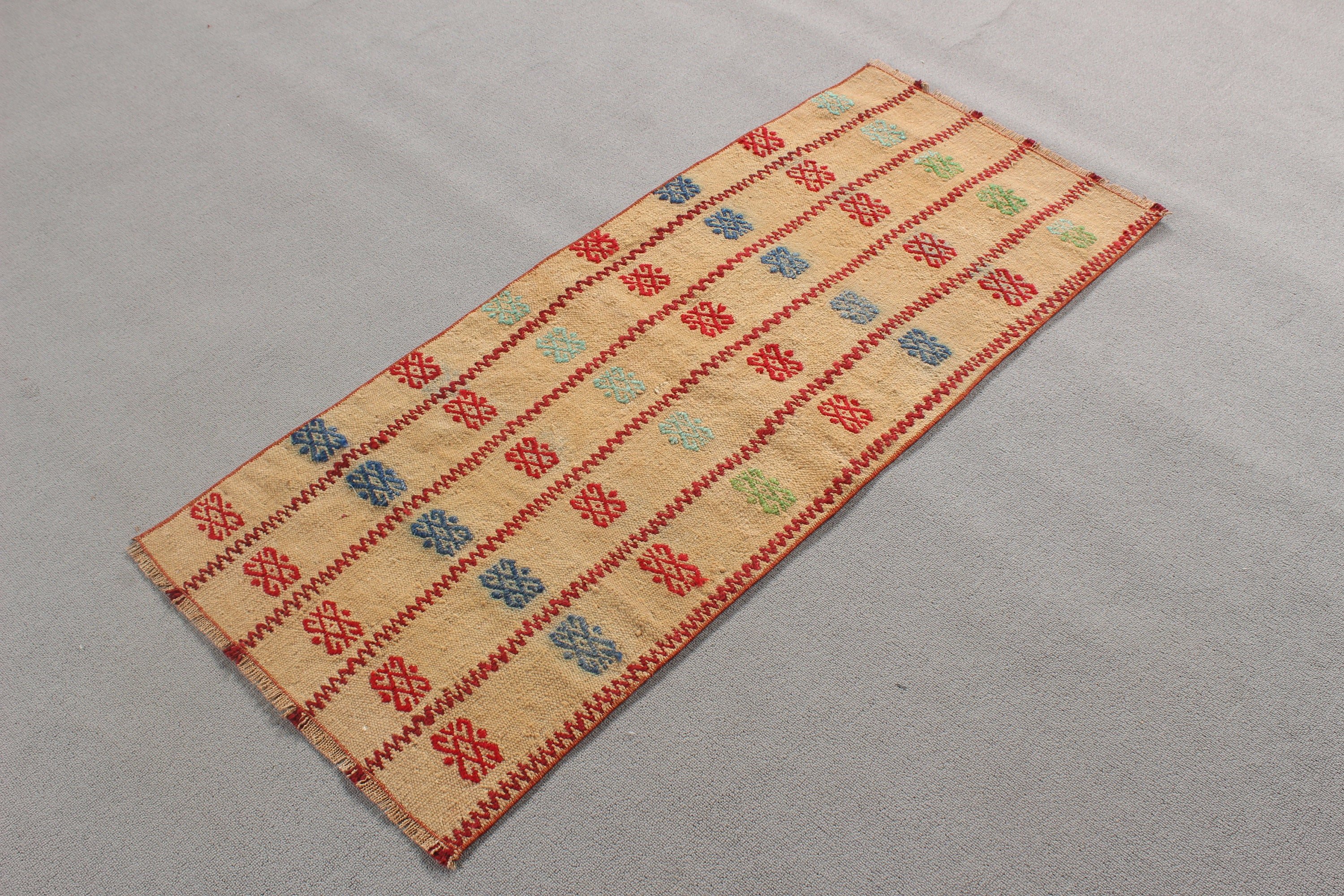 Oushak Rugs, Office Rug, Turkish Rugs, Floor Rug, Car Mat Rug, Vintage Rugs, Entry Rugs, 1.9x4.4 ft Small Rugs, Kilim, Yellow Bedroom Rug