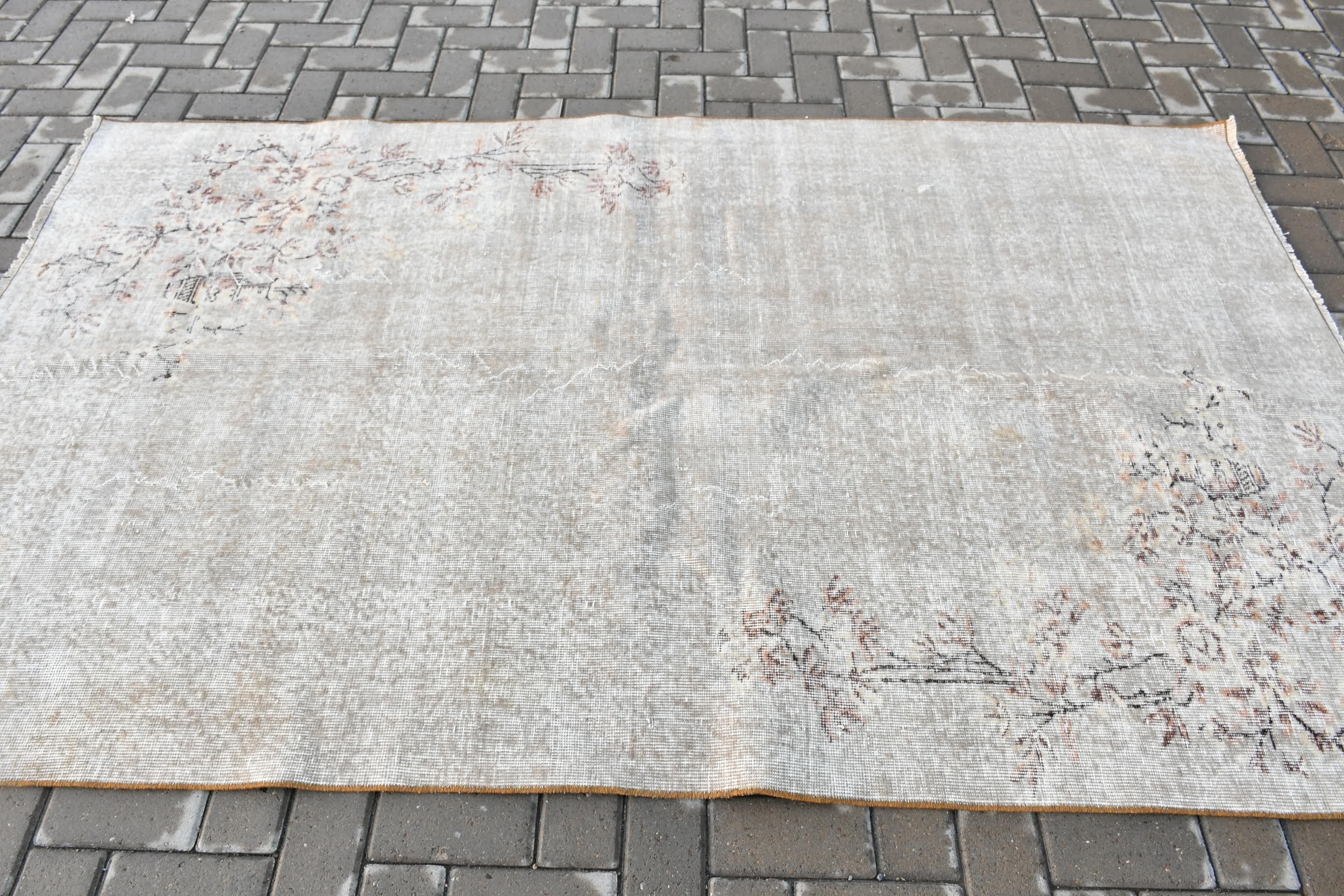 4.7x7.7 ft Area Rugs, Retro Rug, Antique Rug, Vintage Rug, Living Room Rug, Gray Moroccan Rugs, Turkish Rug, Kitchen Rug, Home Decor Rug