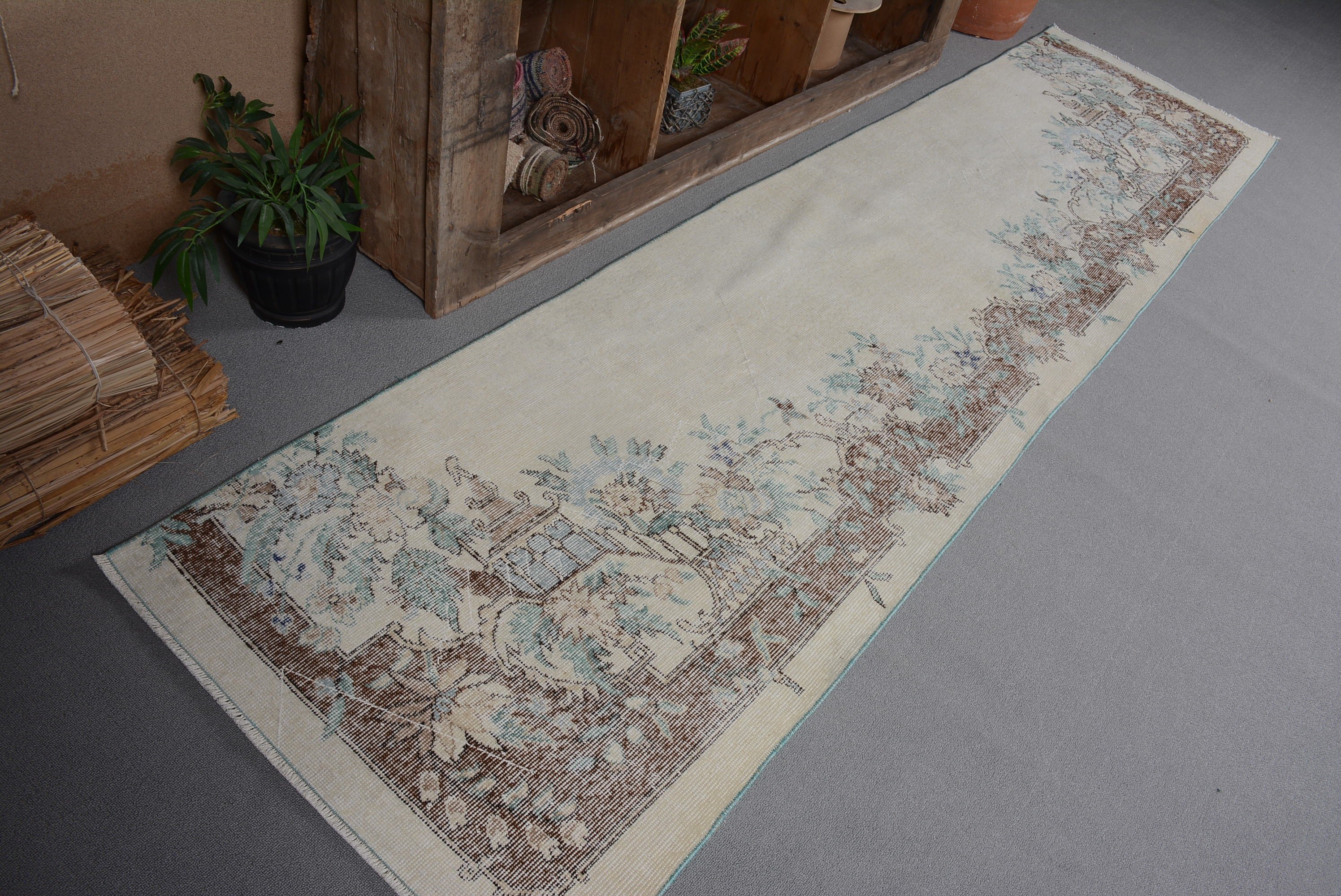 Bej Yün Halı, Yer Halısı, Koridor Halısı, 2.6x10.5 ft Runner Halısı, Türk Halısı, Soyut Halılar, Vintage Halı, Fas Halısı, Mutfak Halıları