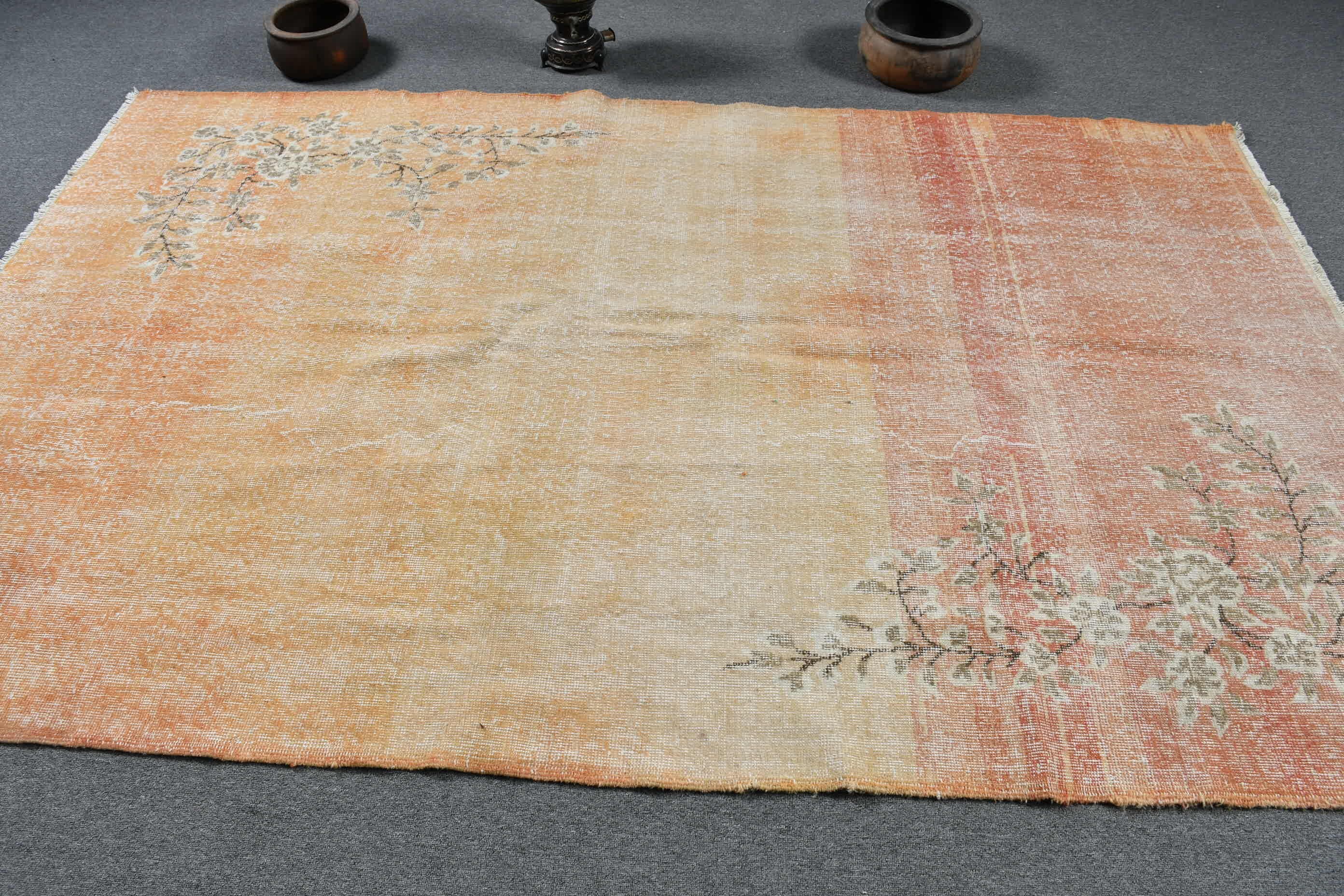 Living Room Rug, Turkish Rug, Pastel Rugs, Orange Oriental Rug, 5.6x8.7 ft Large Rug, Bedroom Rugs, Vintage Rug, Wool Rugs