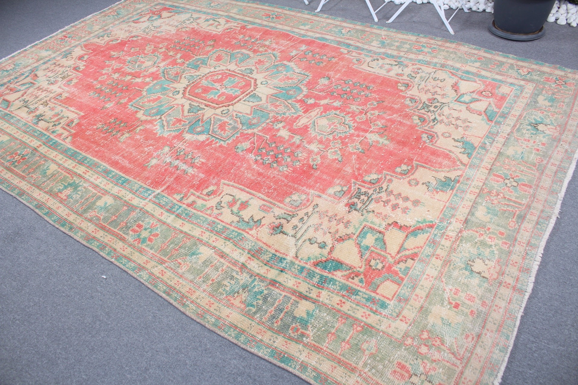 Salon Rug, Aesthetic Rug, Red Kitchen Rug, Vintage Rugs, Saloon Rug, 7.2x11.1 ft Oversize Rugs, Turkish Rug, Wool Rug