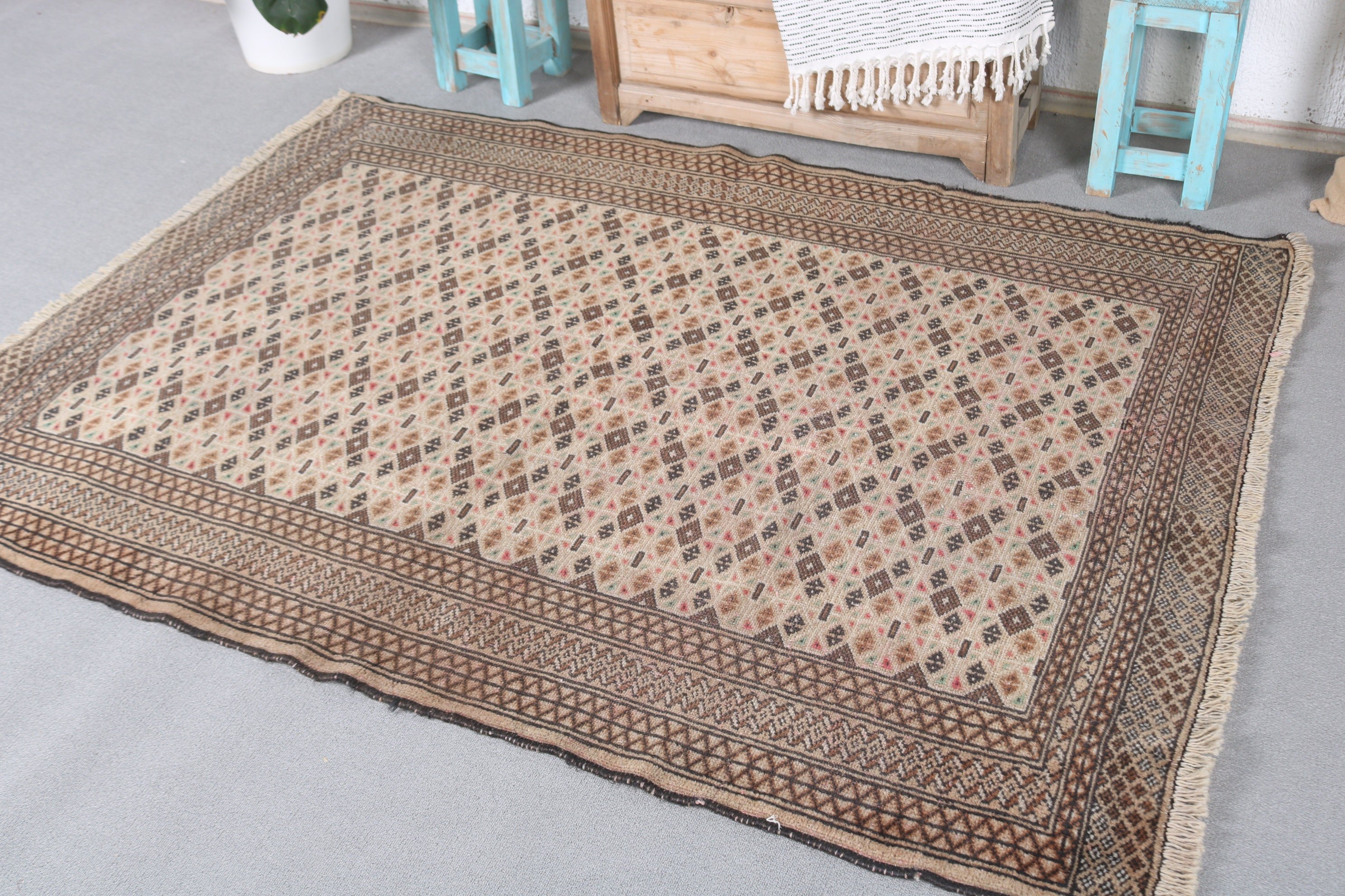 4.4x6.1 ft Area Rug, Floor Rug, Dorm Rug, Turkish Rug, Brown Kitchen Rug, Oushak Rugs, Rugs for Living Room, Vintage Rugs