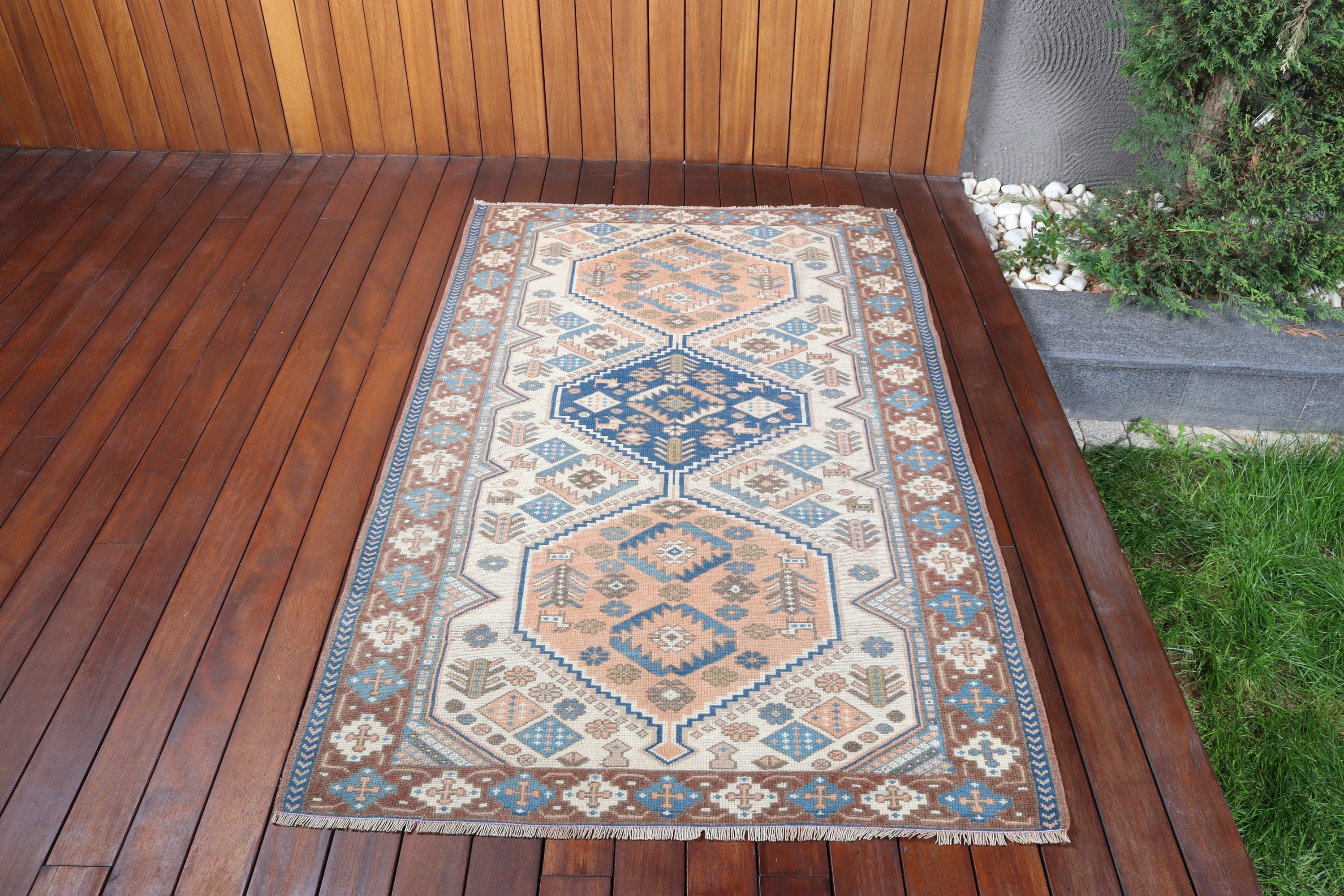 Nötr Halılar, 3,5x5,8 ft Aksan Halıları, Aztek Halısı, Bej Açıklama Halısı, Vintage Vurgu Halıları, Yün Halıları, Türk Halıları, Giriş Halısı, Vintage Halılar